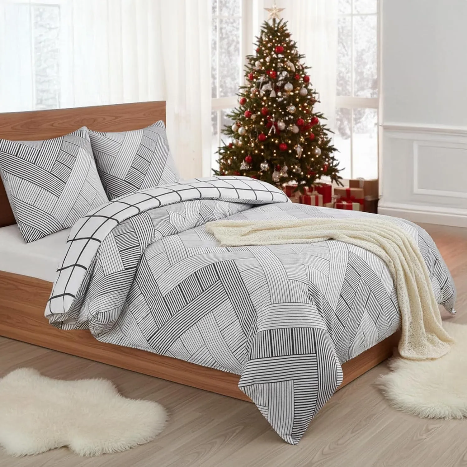 Buymax® Biber Bettwäsche 155x220 cm Flauschige Winterbettwäsche 2 Teilig 100% Baumwolle mit Reißverschluss Flanell Bett…