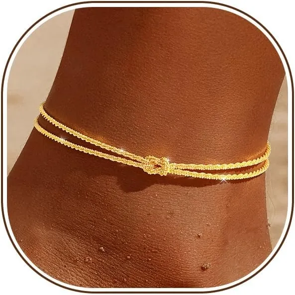 Fußkettchen für Damen Silber 925 Gold Verstellbares Wasserfest Herz Doppelte Stapelbar Fussketten Sommer Strand Fußkett…