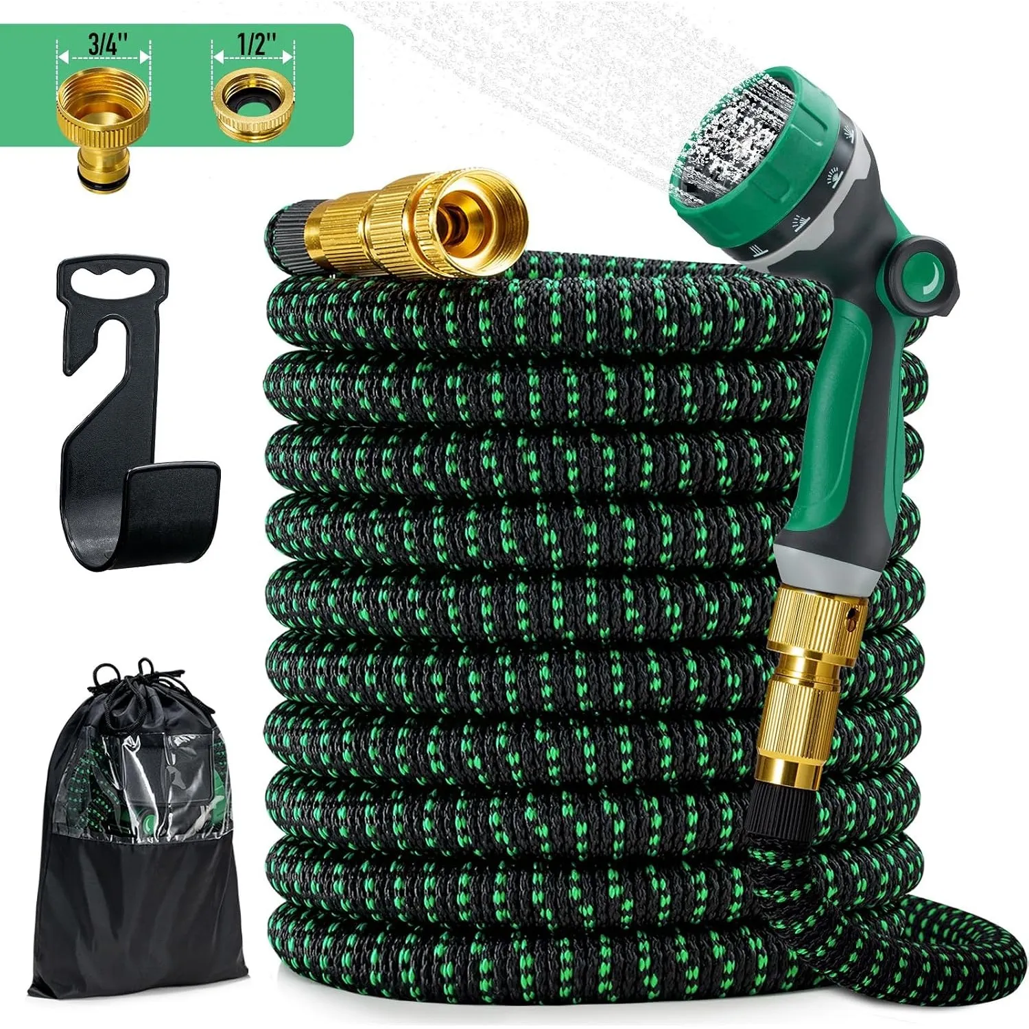 Gartenschlauch 23m Flexibel Wasserschlauch mit 10-Funktionen-Düse | Leichter Flexibler Schlauch mit 3/4 Zoll und 1/2 Zo…