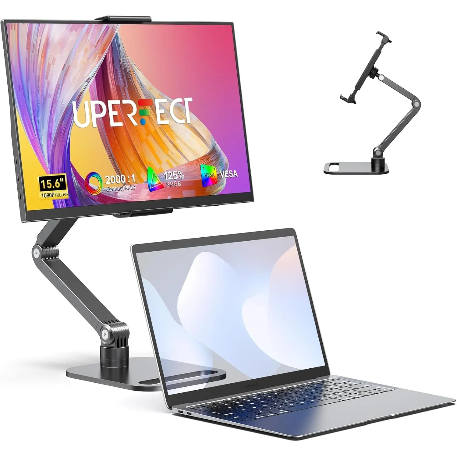 UPERFECT Portable Monitor mit Klappständer Ständer, 15.6" 125% sRGB 2000:1 400Nits Matt FHD HDR EyeCare Ultra-Dünner Zw…