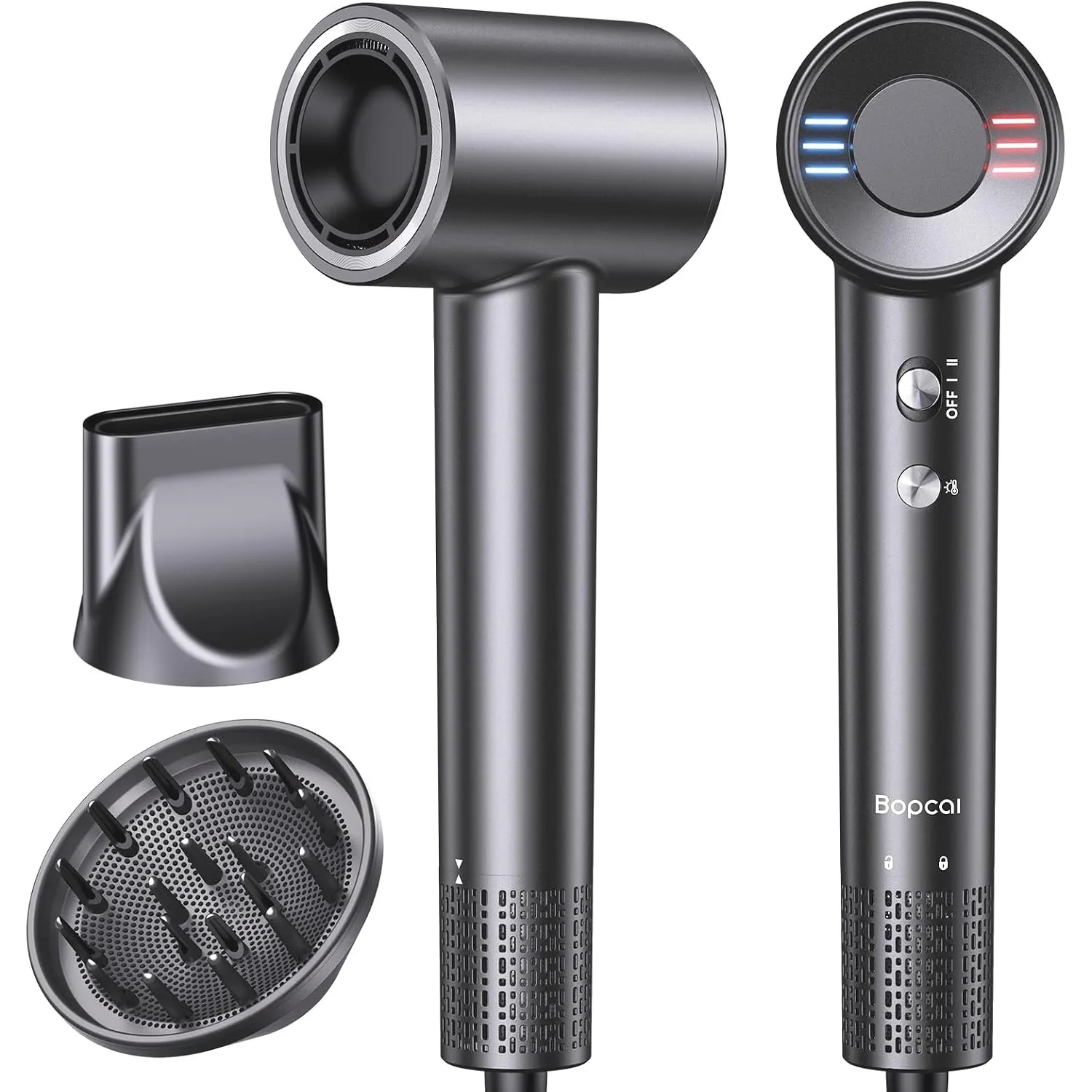 Bopcal Ionen Föhn mit Diffusor, Reise Fön 100-240V, 170000 U/min High-Speed Haartrockner mit 500 Mio. Negativen Ionen, …