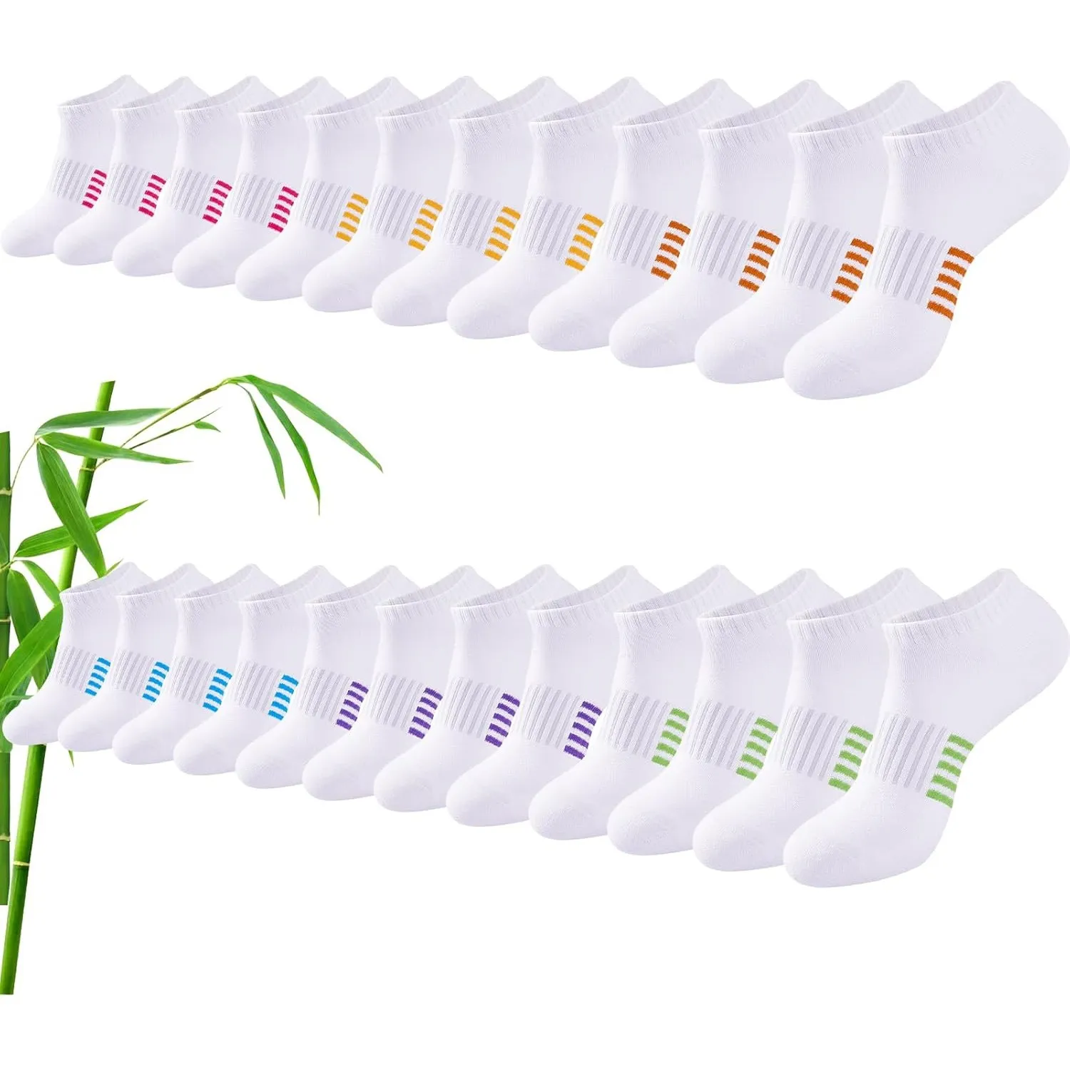 Bambus Sneaker Socken Damen 6/12 Paar, Atmungsaktive Gepolsterte Sportsocken Laufsocken, Anti Schweiß Kurze Socken Dame…