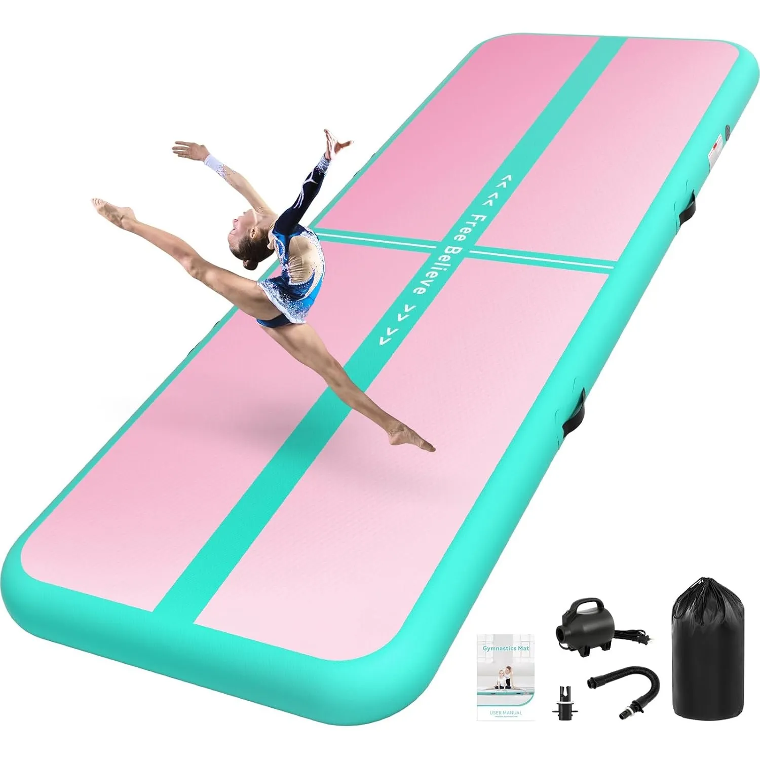 Airtrack Matte,Gymnastikmatte Länge 2/3/4/5/6m Dicke 10/15cm,mit Elektrische Luftpumpe 600W,Yoga Matte,Trainingsmatte,T…