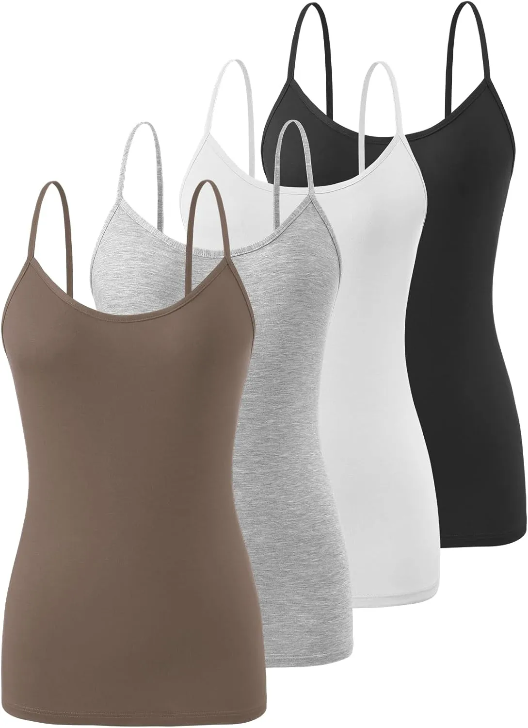 Knuffnee Damen Unterhemden Verstellbare Spaghetti Tops Basic Cami Tank Top 4er Pack