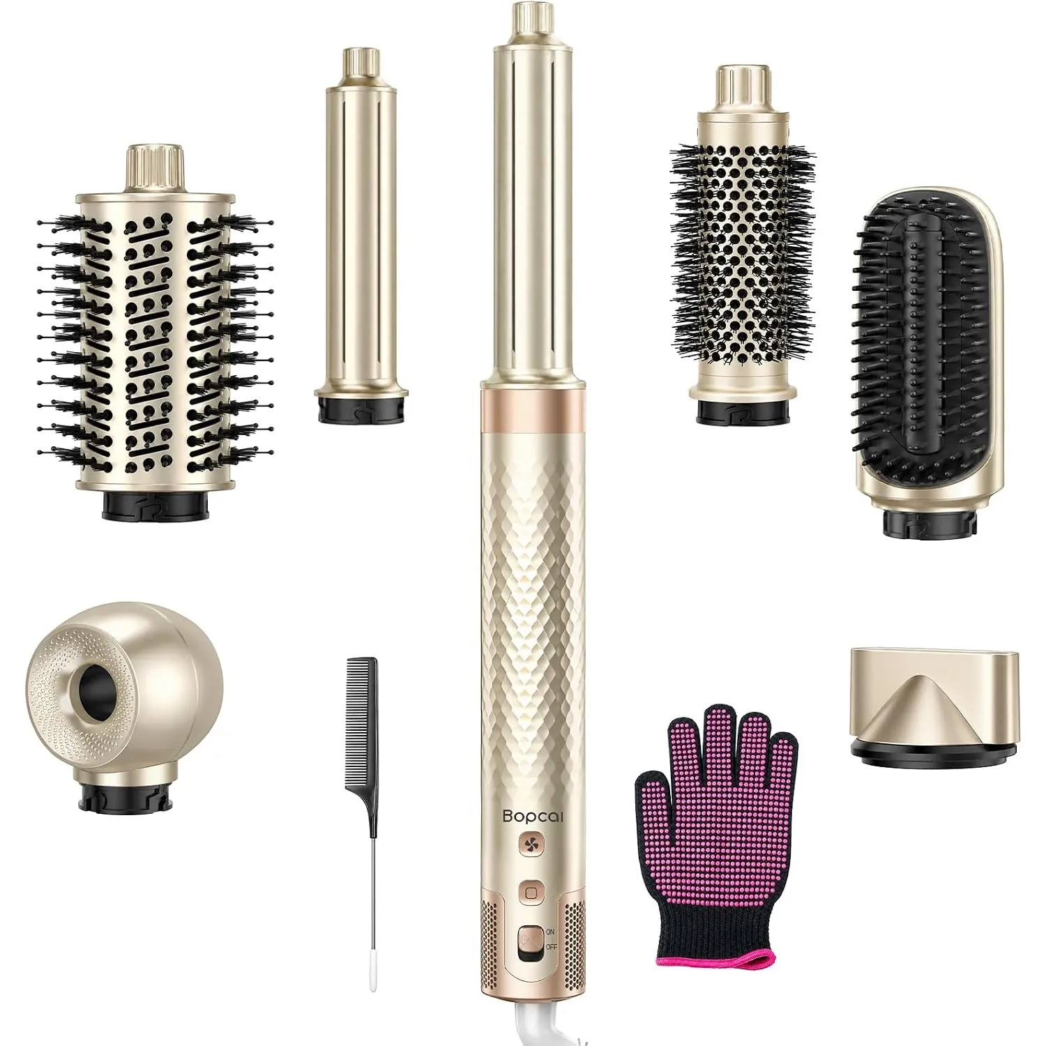 Bopcal 7-in-1 Airstyler, 170000 U/min Ionen Föhn mit Auto-Wrap Lockenstab