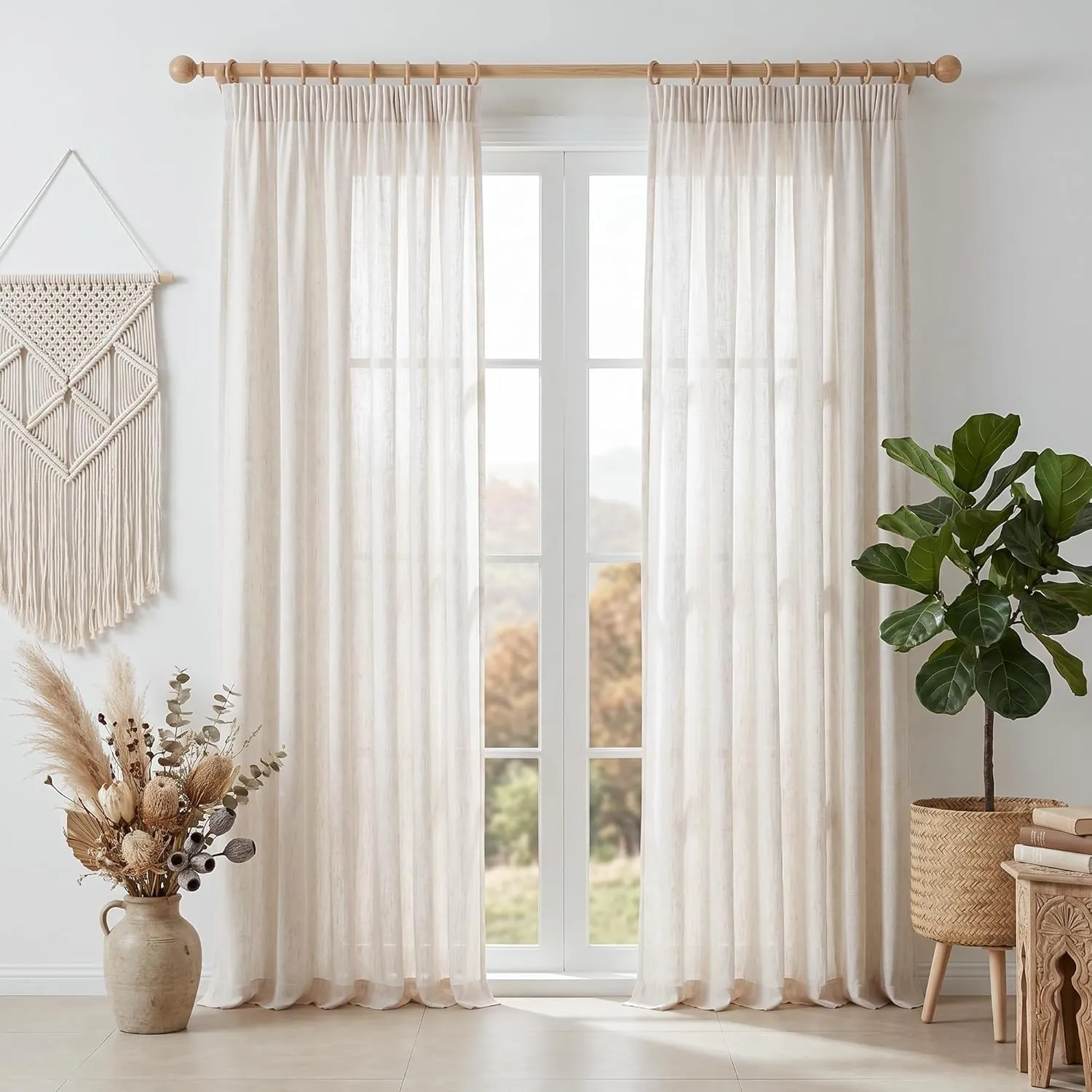 Vorhänge Gardinen mit Kräuselband Beige Leinen Natur-für Wohnzimmer Modern Vorhang 245cm Gardine Schlafzimmer Vorhangsc…