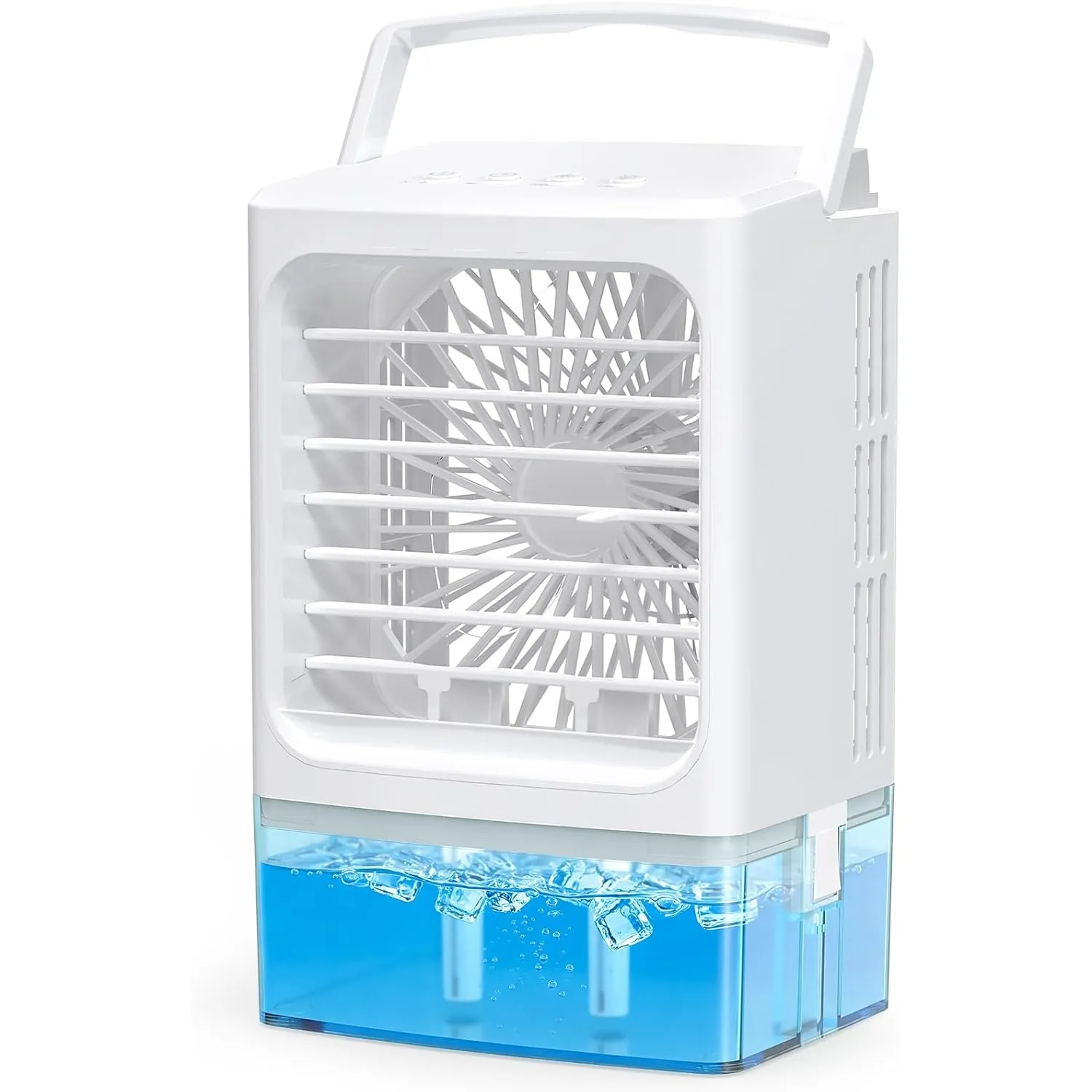 Mini Klimaanlage Ventilator 4-in-1, Lüfter, Luftkühler mit Befeuchter & LED Licht, 900ml Wassertank, 3 Geschwindigkeite…