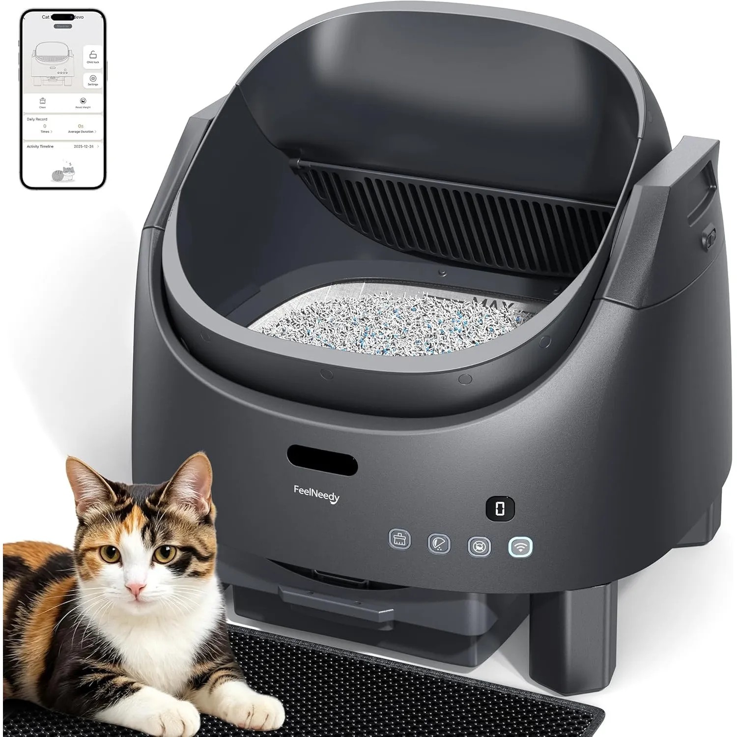 FEELNEEDY Katzenklo Selbstreinigend, Elektrisches Katzenklo mit Geruchsneutralisierungssystem für Katzen 1-15kg, APP-St…