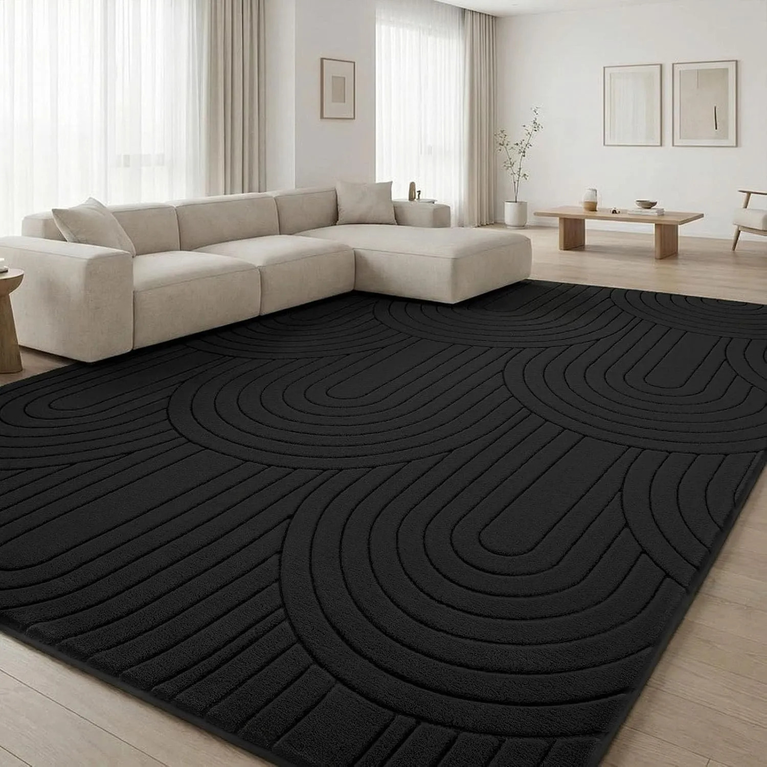 Treeboy Teppich Wohnzimmer 160X230 cm Großer Flauschiger Schwarz Teppiche