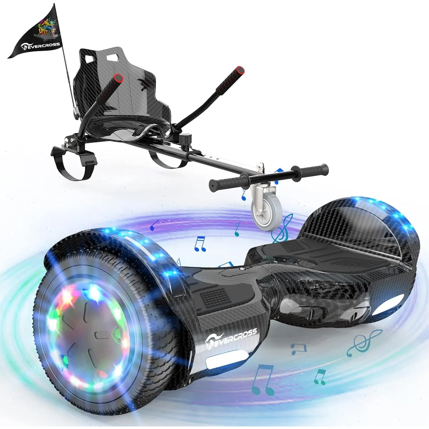EVERCROSS 6,5″ Hoverboards mit Sitz, 4 Ah Batterie, Bluetooth, LED