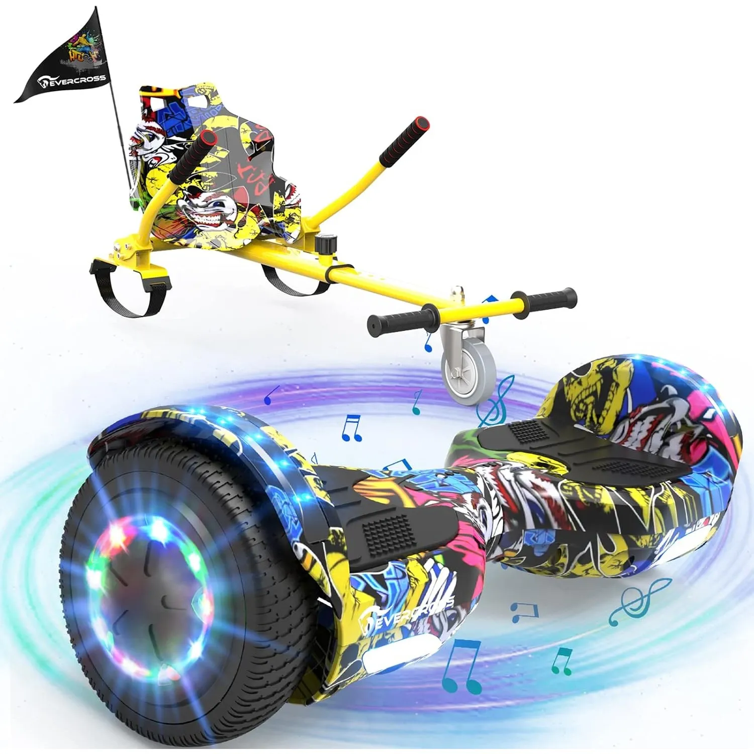 EVERCROSS 6,5″ Hoverboards mit Sitz, 4 Ah Batterie, Bluetooth, LED | Hover Board mit Hoverkart für Kinder Teenager Erwa…