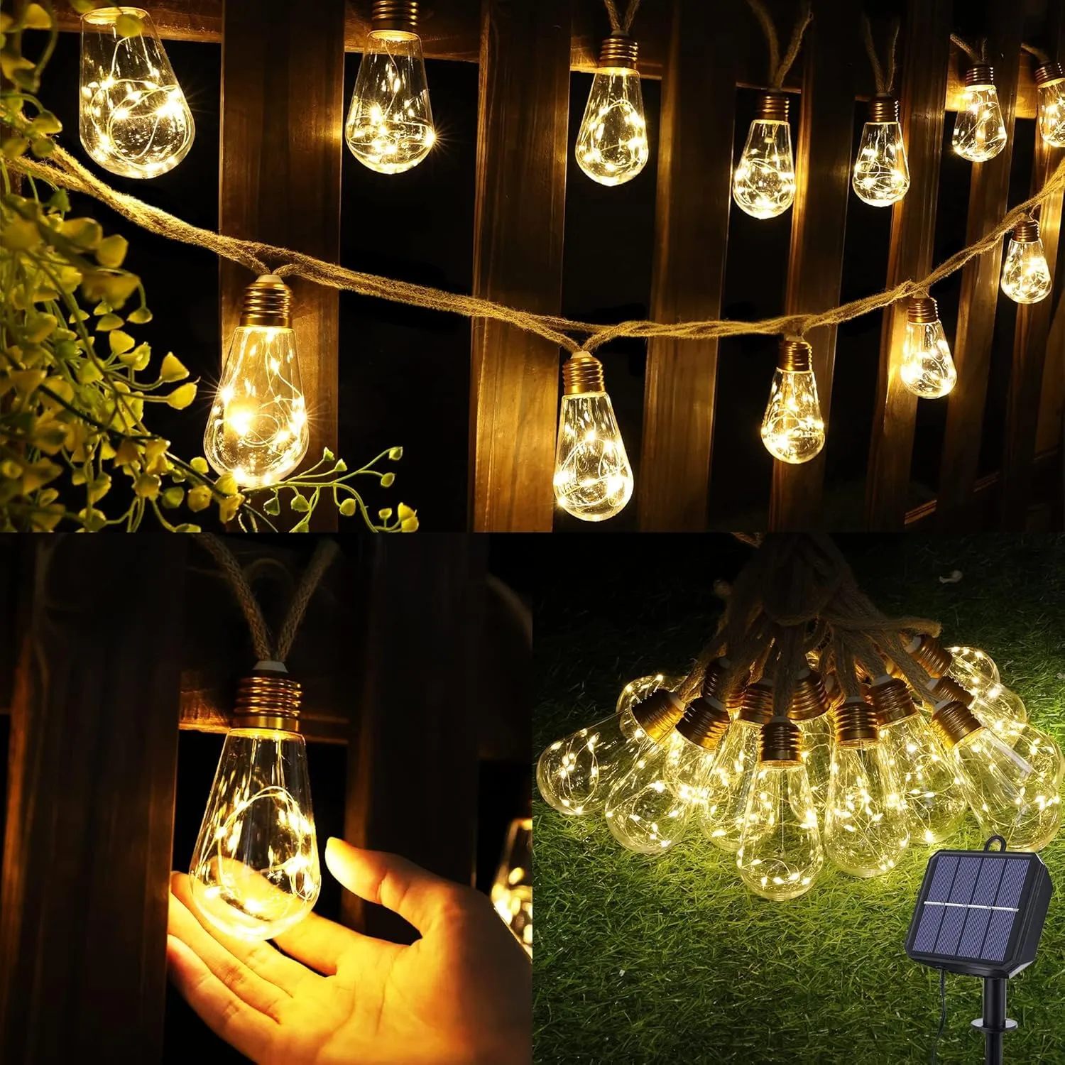 Geemoo Solar Lichterkette Aussen Mit 16 Glühbirnen, 2 Stück 6.4M Solar Lichterkette Außen Wetterfest Warmweiß, Vintage …