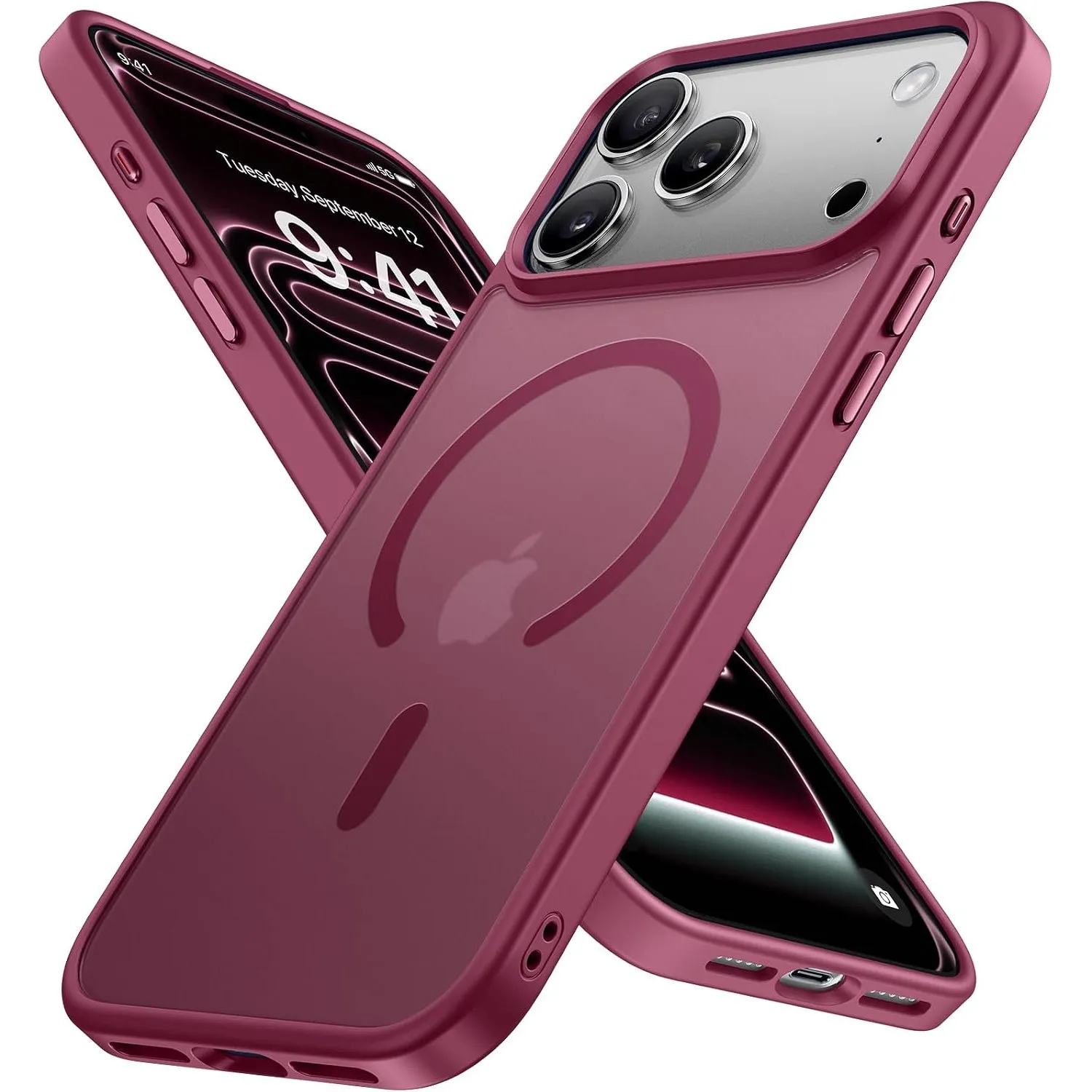 Miracase für iPhone 17 Pro Max Hülle mit Magsafe TOP MIL, Weinrot