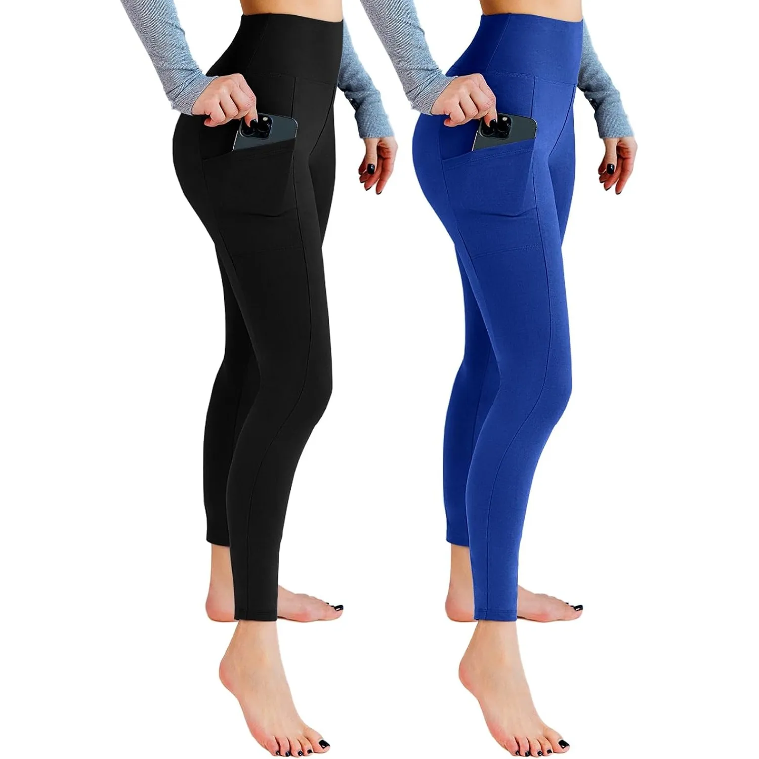 Leafigure 2er Pack High Waist Leggings Damen mit Taschen