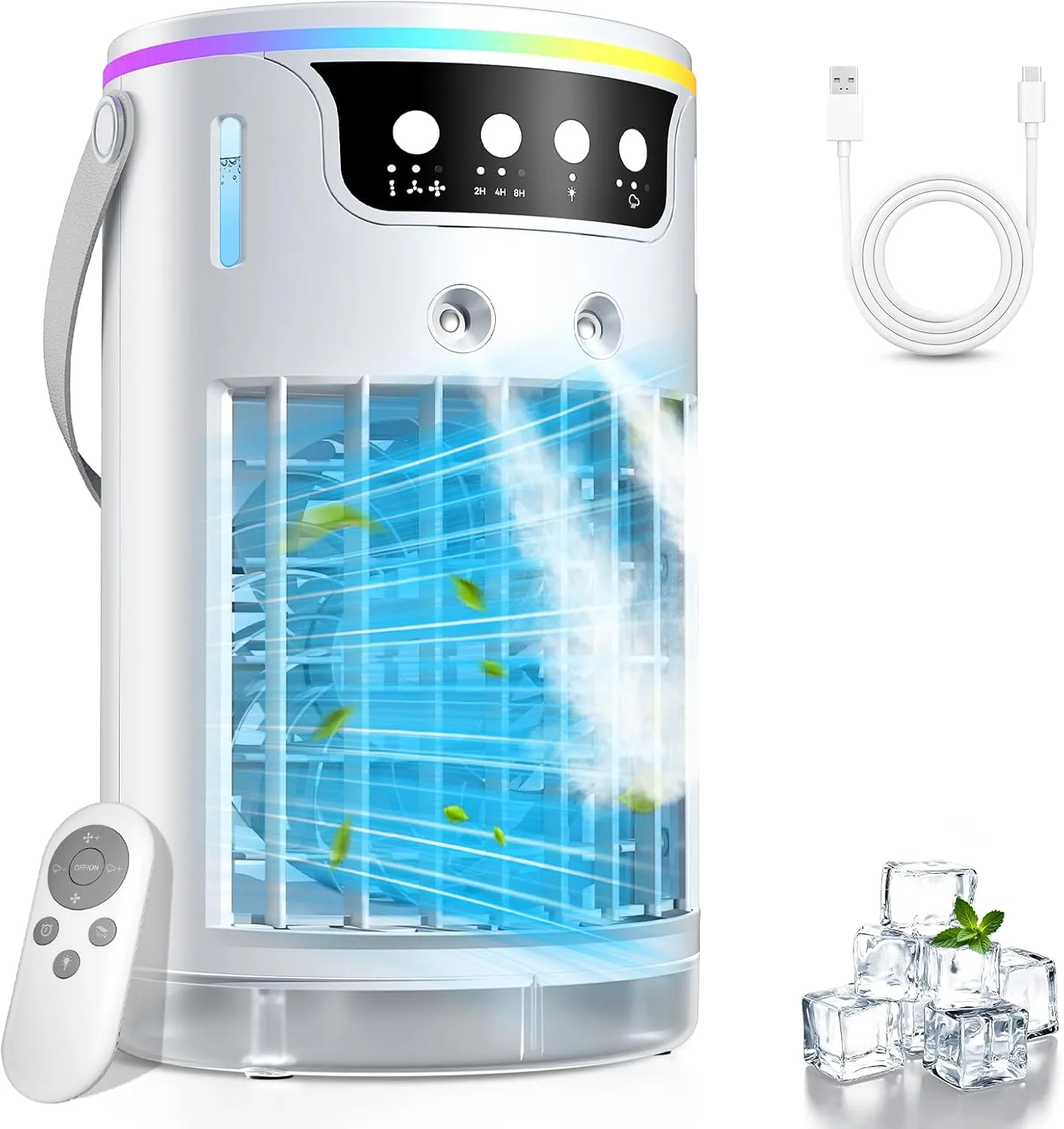 Mobile Air Conditioner, USB 4-in-1 Mobile Air Conditioner with 3 Levels Ice Cooling Mist, for Office, Room and Desk, 12…