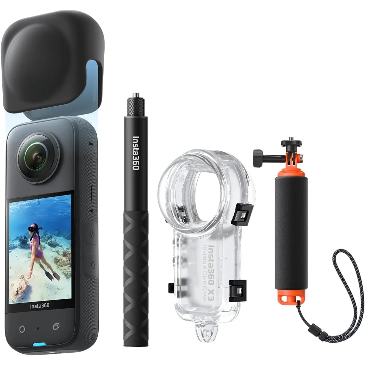 Insta360 X3 Unsichtbares Tauch-Bundle - Wasserdichte 360°Actionkamera mit 1/2"-Sensor, 5,7K 360°, 72MP 360°-Fotos, Stab…