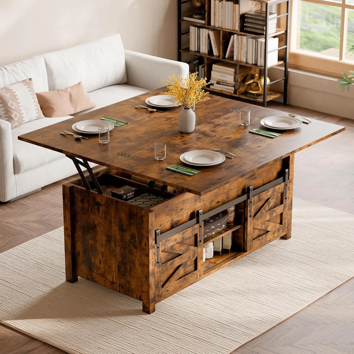 ELUCHANG Couchtisch Höhenverstellbar, 4 in 1 Wohnzimmertisch Umwandelbar in Wohnzimmer-Esstisch, Multifunktions mit Ver…