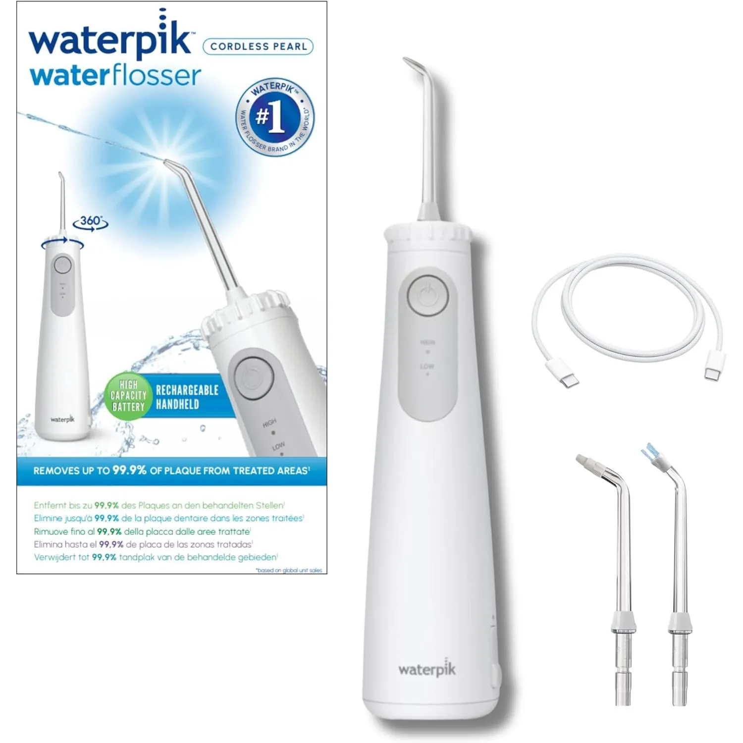 Waterpik Pearl kabellose Munddusche, Testsieger 2026, entfernt 99,9 Prozent des Plaques, Power Akku (9 Wochen Nutzung),…