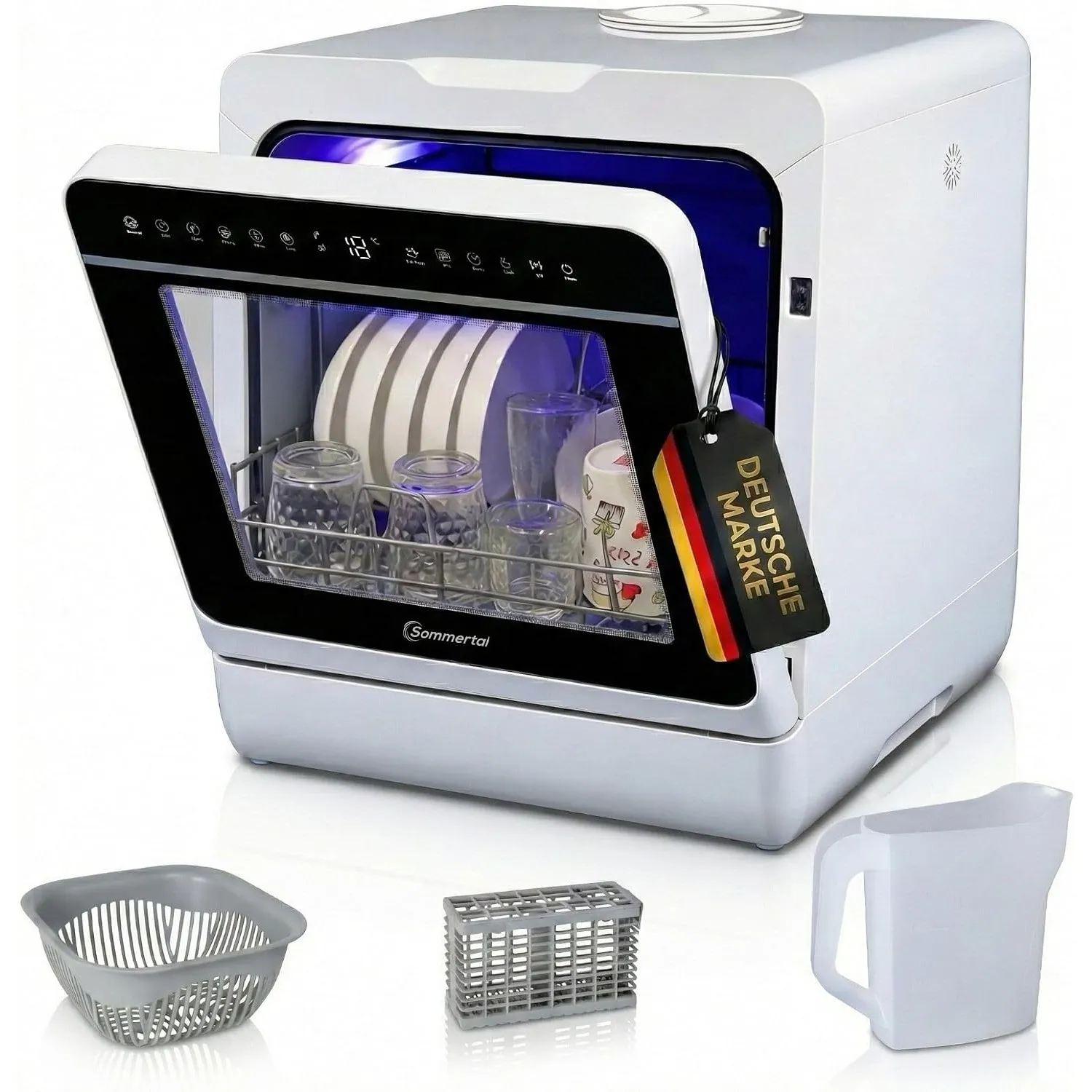 Sommertal SP9 Mini Geschirrspüler | 5L Tank, 10+1 Funkt., Touch, LED | Tischgeschirrspüler für 1-5 Personen, bis 28cm T…