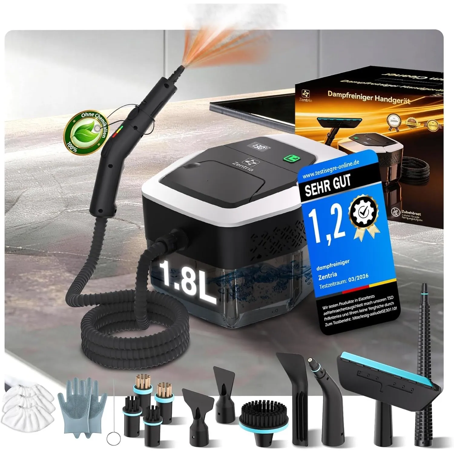 16-IN-1 Dampfreiniger Handgerät【100% Reine Dampfreinigung – SPJ Spitzentechnik】Dampfreiniger für Alles【Batterieloser St…