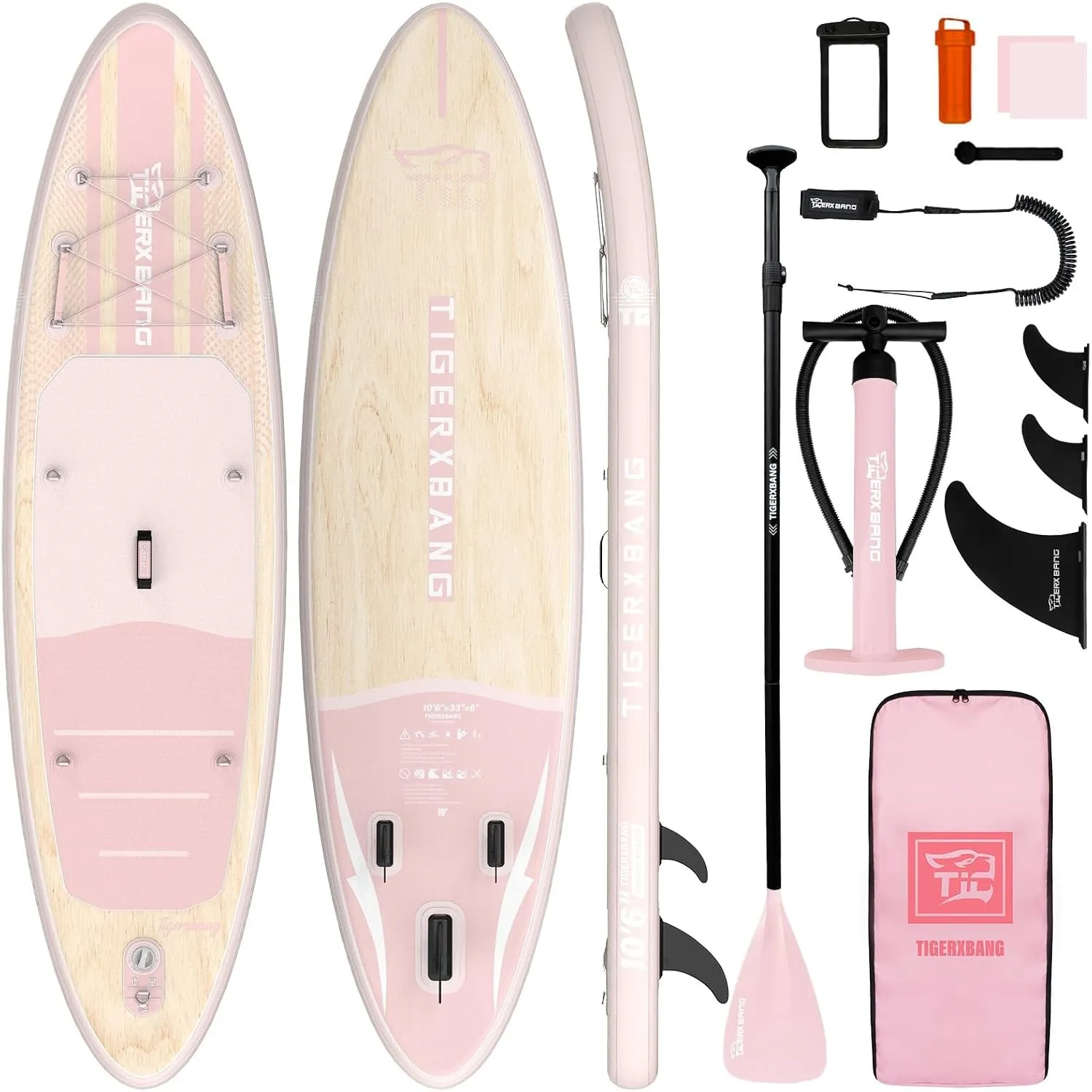 TIGERXBANG Aufblasbares Paddle Board, Stand Up Paddling Board für Erwachsene/Kinder, Komplettes ISUP-Surf-Set, Rosa/Grün