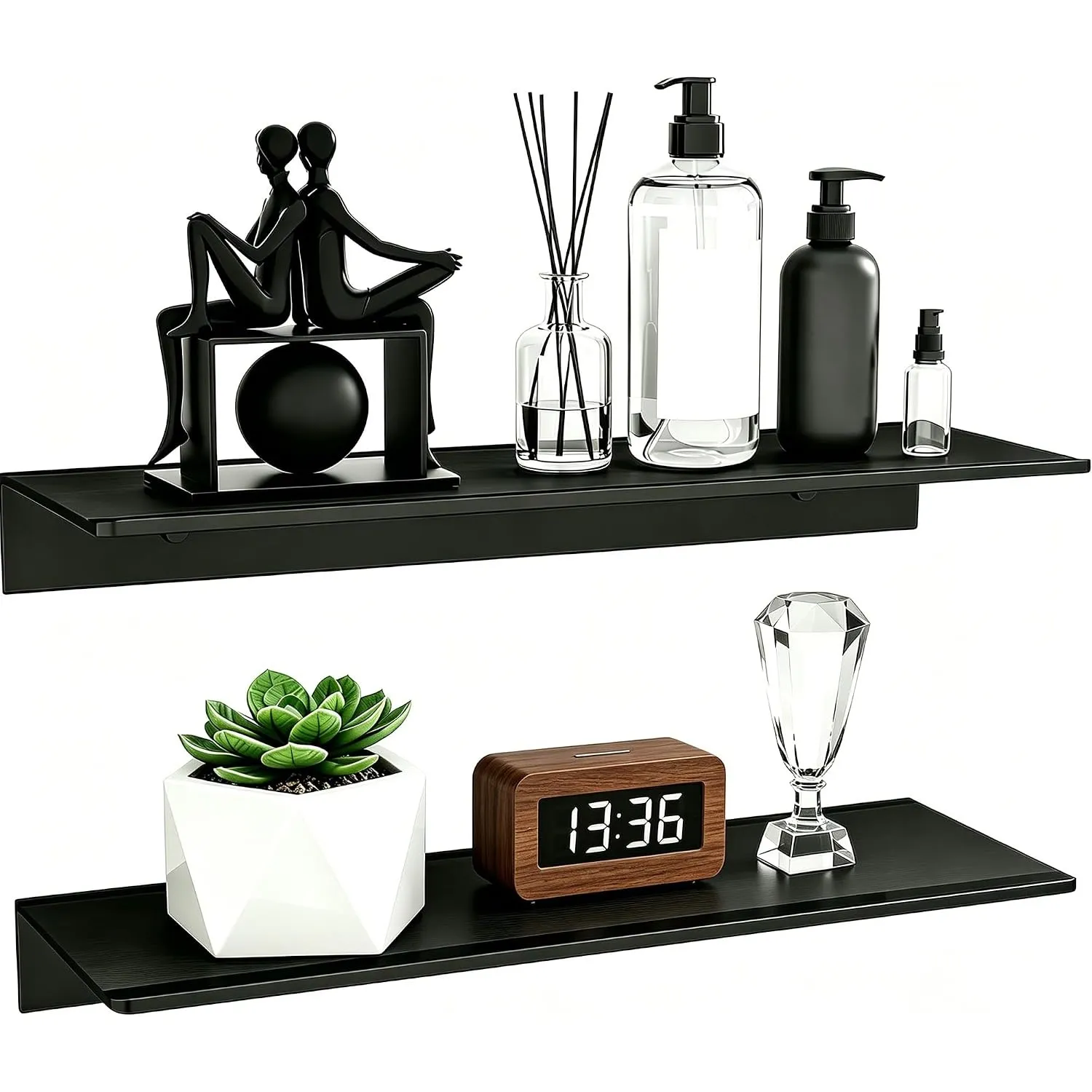 Wisfame 2er-Set Wandregal Schwarz, 40cm Metall Duschregal