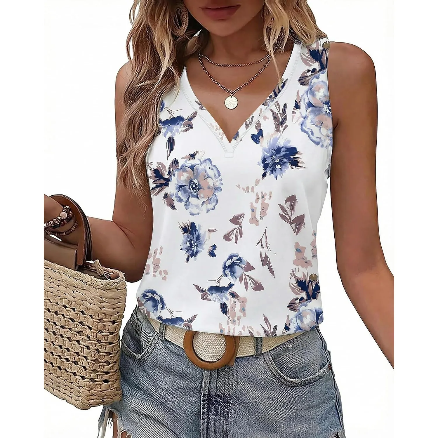 SENBATU Tank Top Damen Sommer 2026 V-Ausschnitt Casual Top Damen Sexy Ãrmellose Elegante Oberteile Damens