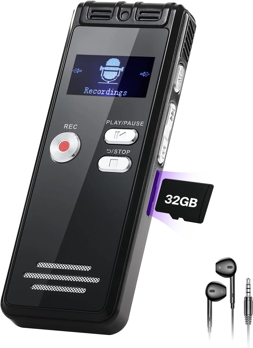 Diktiergerät Aufnahmegerät mit Playback 32GB - 1536Kpbs,One-Touch Audio Aufnahmegerät mit Rauschunterdrückung für Inter…