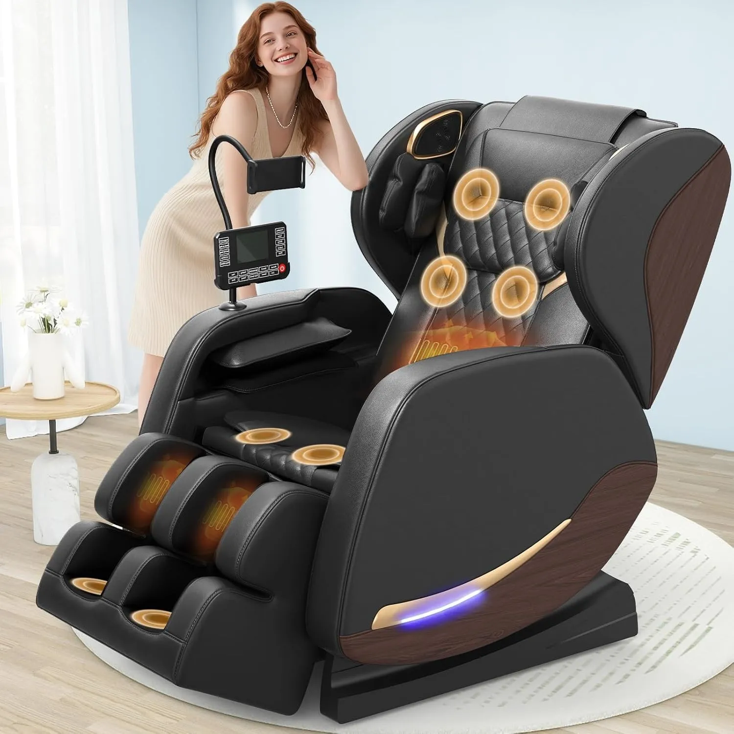 Ganzkörper Massagesessel mit Wärmefunktion,14 Ganzkörper-Massagerollen,8 Airbags,Schwerelosigkeit,Bluetooth-Lautspreche…