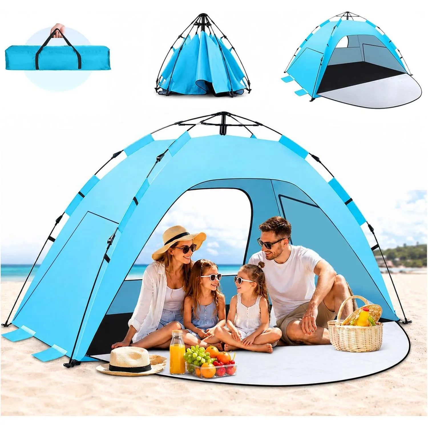 WARMTUYO Quick Up Strandmuschel, 3 Sekunde Automatisches Pop Up Strandzelt für Familie, Kein Aufbau Nötig, UV-Schutz 50…