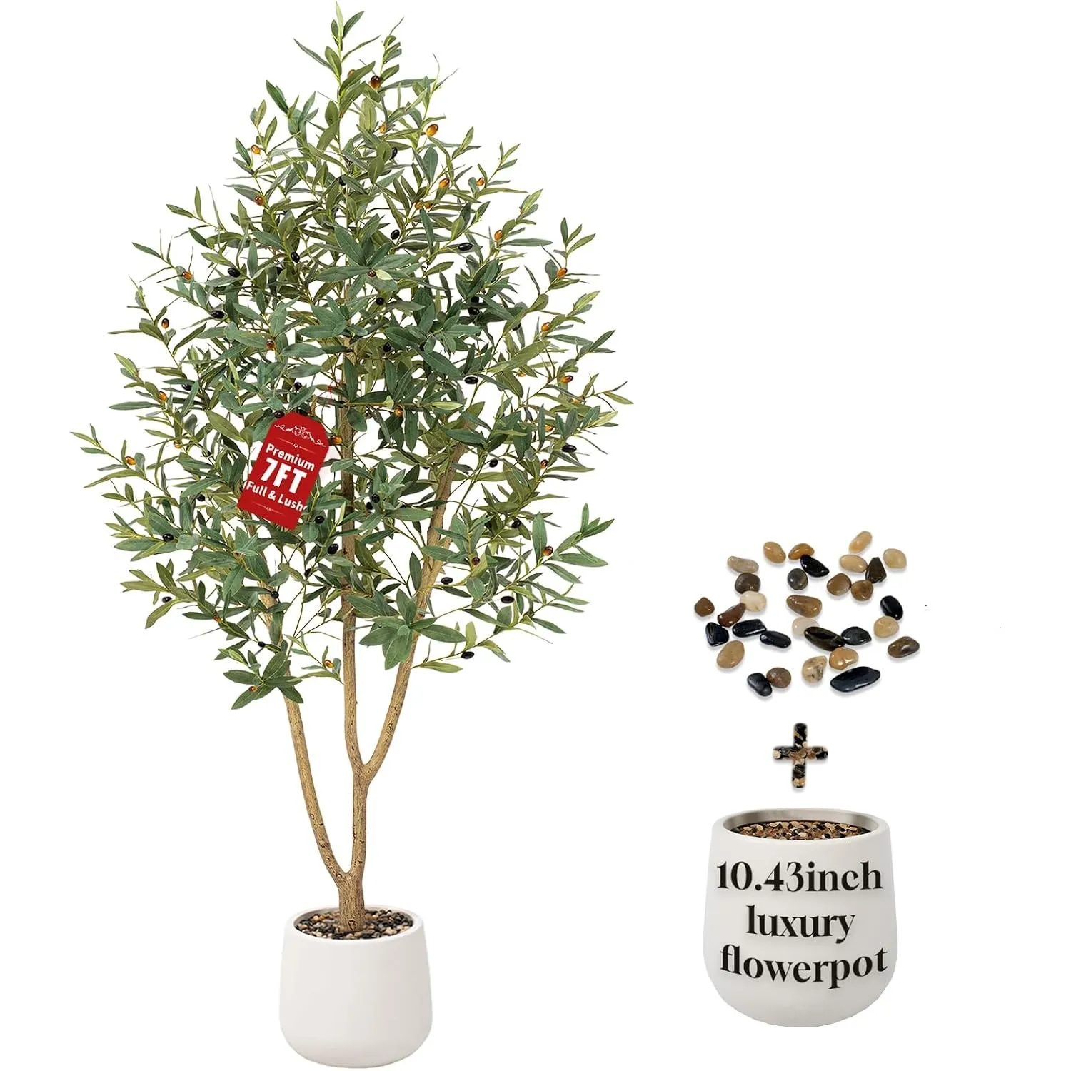 olivenbaum künstlich 210cm,kunstpflanzen groß mit Weiß Topf-1230 realistischen Blättern und 41 lebensechten Oliven,küns…