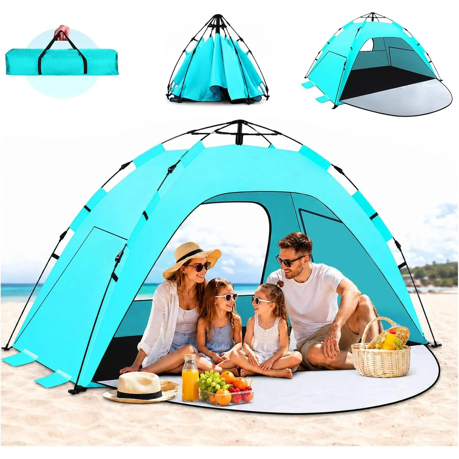 WARMTUYO Quick Up Strandmuschel, 3 Sekunde Automatisches Pop Up Strandzelt für Familie, Kein Aufbau Nötig, UV-Schutz 50…