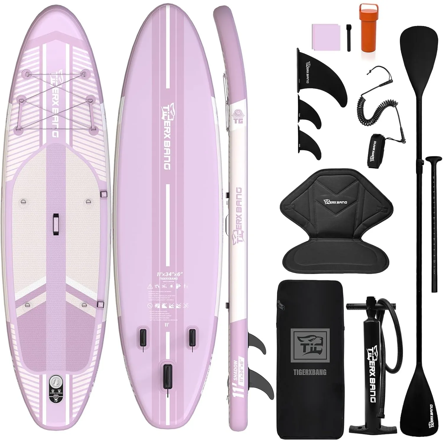 TIGERXBANG Aufblasbares Stand-Up-Paddle-Board mit Zubehör 335 × 86 × 15 cm, SUP Board für Erwachsene, Kollektion Shadow