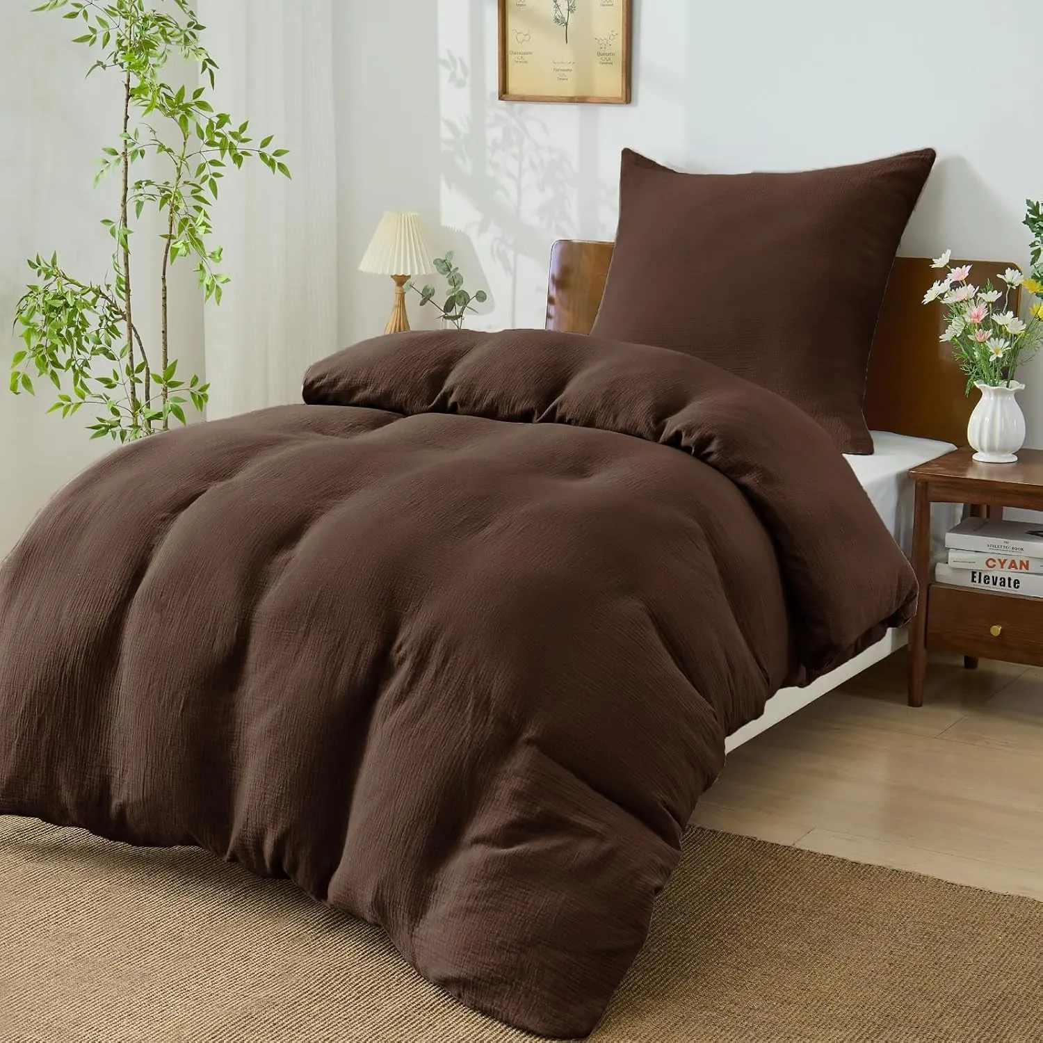 BEDELITE Musselin Bettwäsche 135x200 Baumwolle - ÖKO-TEX Bettwäsche-Sets Sommer Dunkel Braun 2teilig mit Reißverschluss…