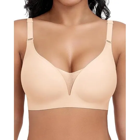 Jiuday BH Damen ohne Bügel Große Brüste Starker Halt Soft Jelly Bra Bügelloser Push Up Seitenträger BH Nahtloser Bequem…