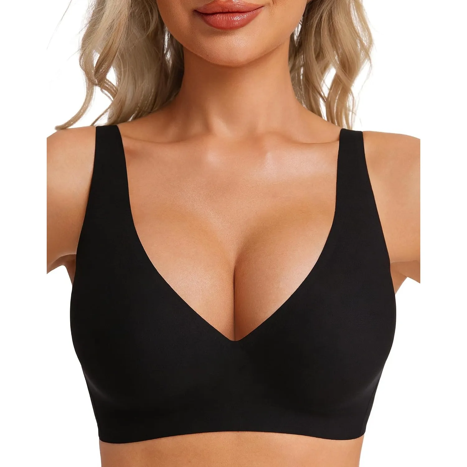 HOWIN BH Damen Ohne Bügel Jelly Seamless BH mit Tiefem V-Ausschnitt