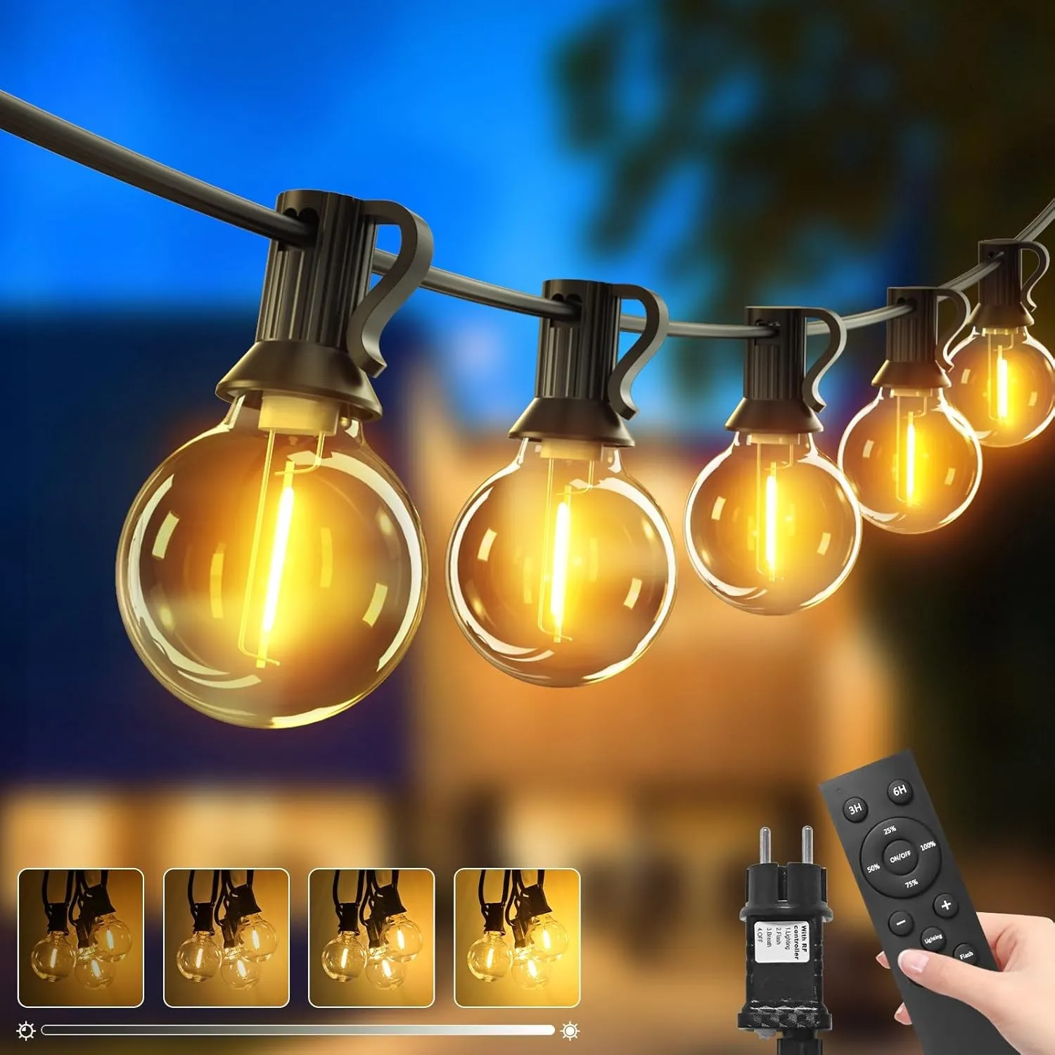 btfarm 30M Lichterkette Außen mit Fernbedienung & Timer, Dimmbar LED Outdoor Lichterkette Strom, IP44 Wasserdicht Wette…