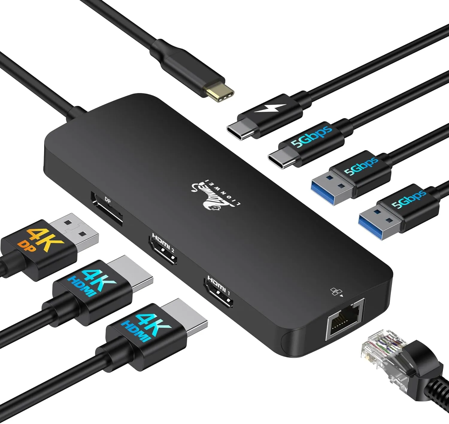 USB C Docking Station Dual Monitor 8 in 1 Laptop Docking Station 2 Monitors USB C Hub with 4K Dual HDMI, DisplayPort, 1…