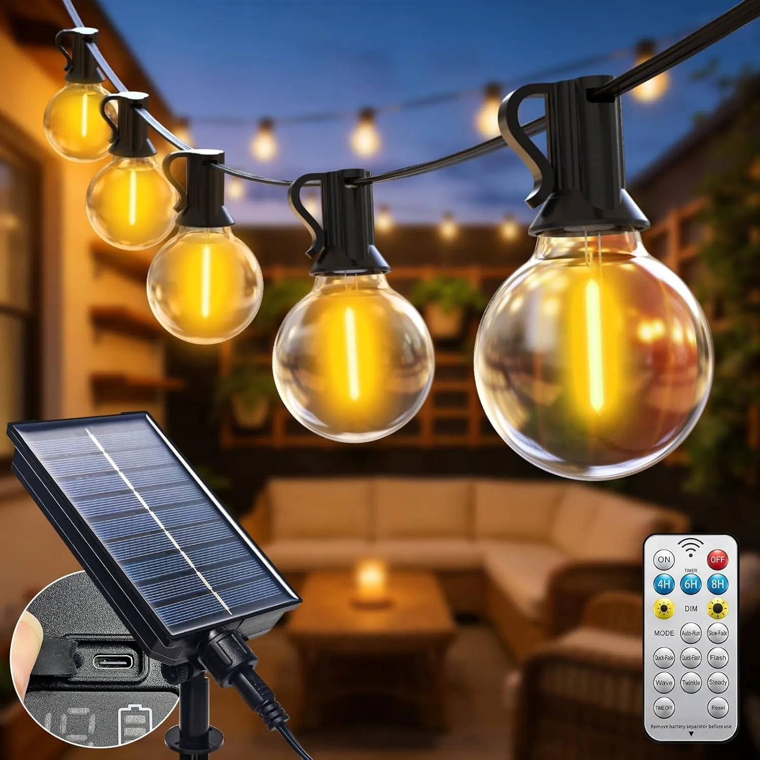 btfarm Solar Lichterkette Outdoor 15M mit Fernbedienung, Wetterfest