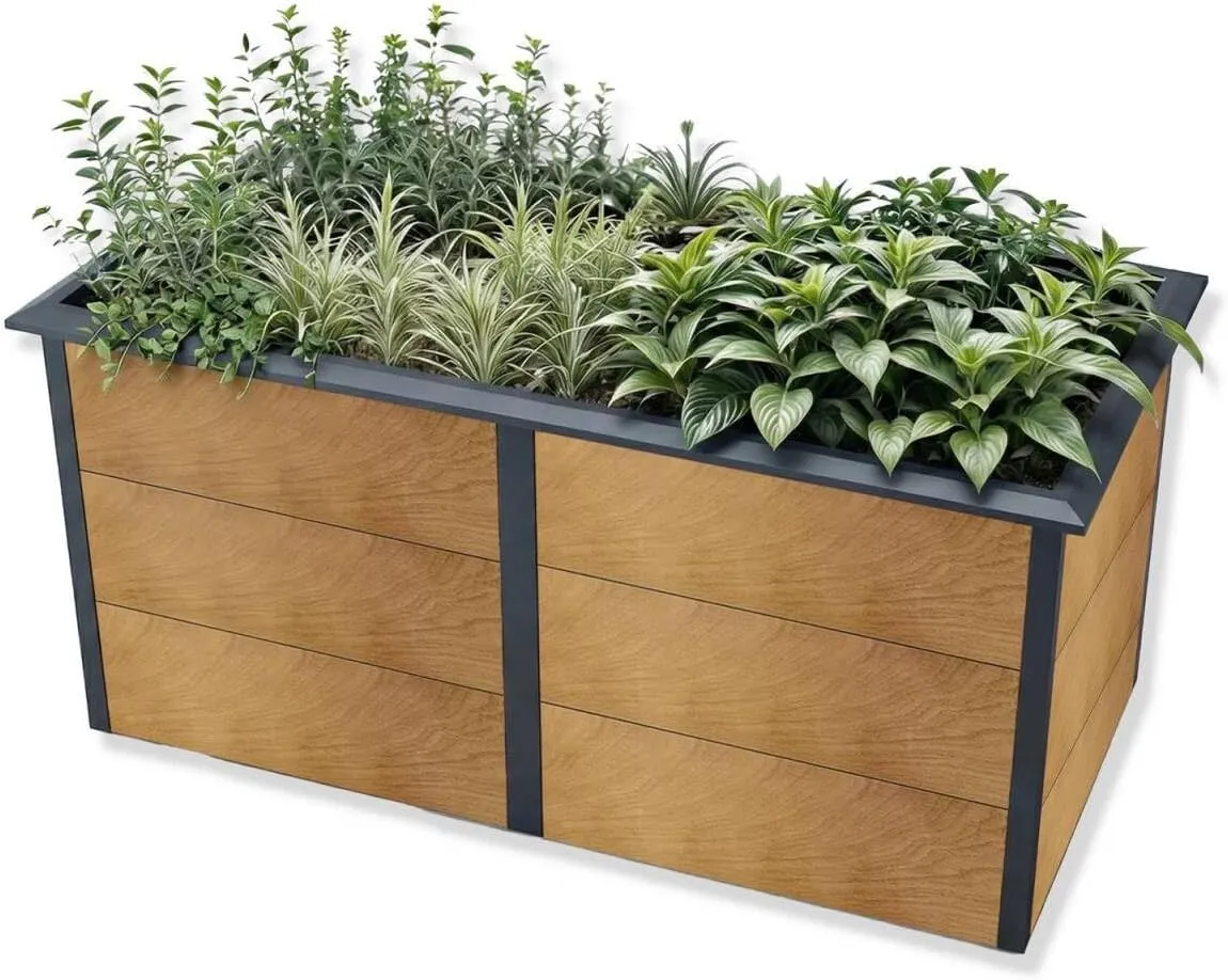 Metzler Hochbeet für den Garten – Stahl in Holzoptik | Mit integriertem Schneckenschutz | Witterungsbeständiges Metall-…