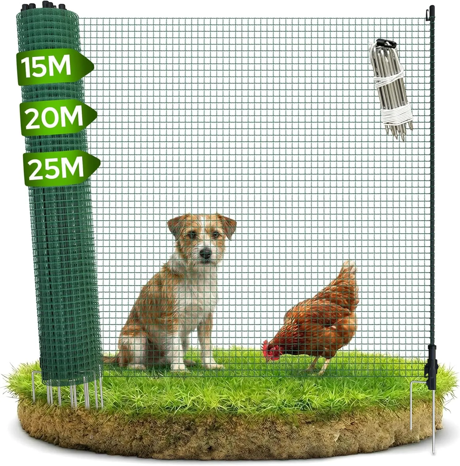 Arebos Mobiler Begrenzungszaun 15 m | Flexibler Gartenzaun 90 cm hoch | Absperrnetz mit 9 Pfosten | für Hunde, Hühner &…