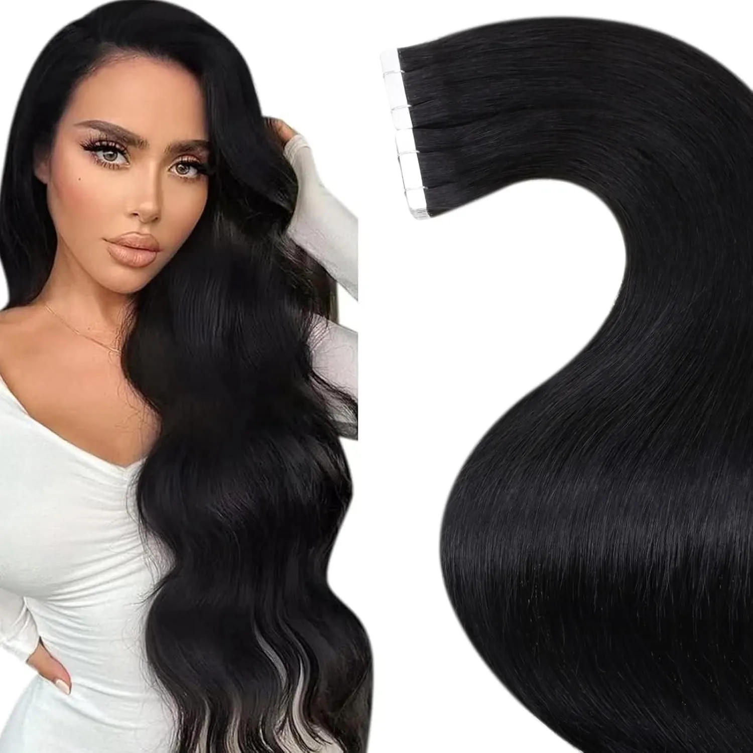 LaaVoo Tape in Extensions Echthaar Schwarz Invisible Remy Echthaar Extensions Tape Haarverlängerung Für Partys, Arbeit,…