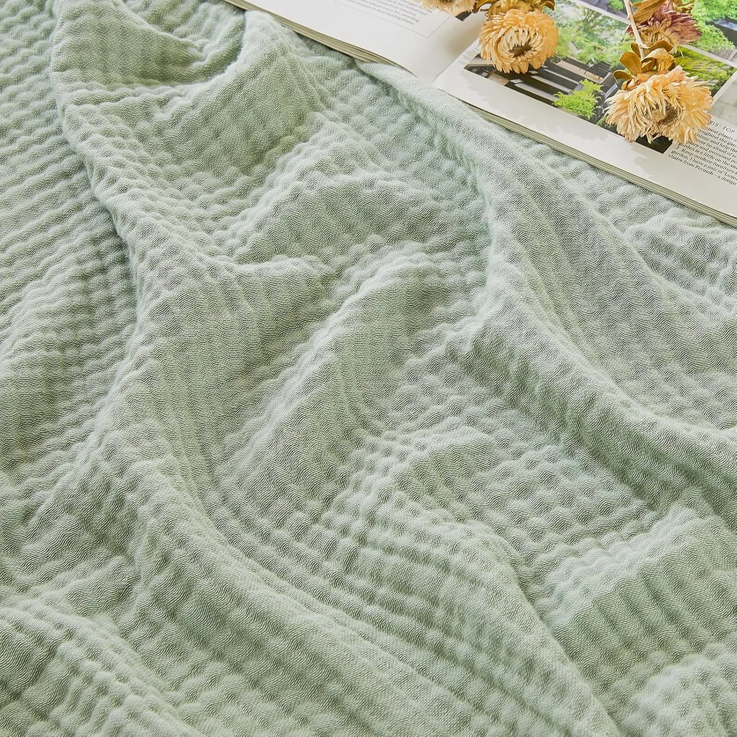 EMME Musselin Decke 150x200 cm – 4-Lagen Melange-Gewebe, Oeko-TEX 100, Weiche Tagesdecke & Kuscheldecke aus Baumwolle f…