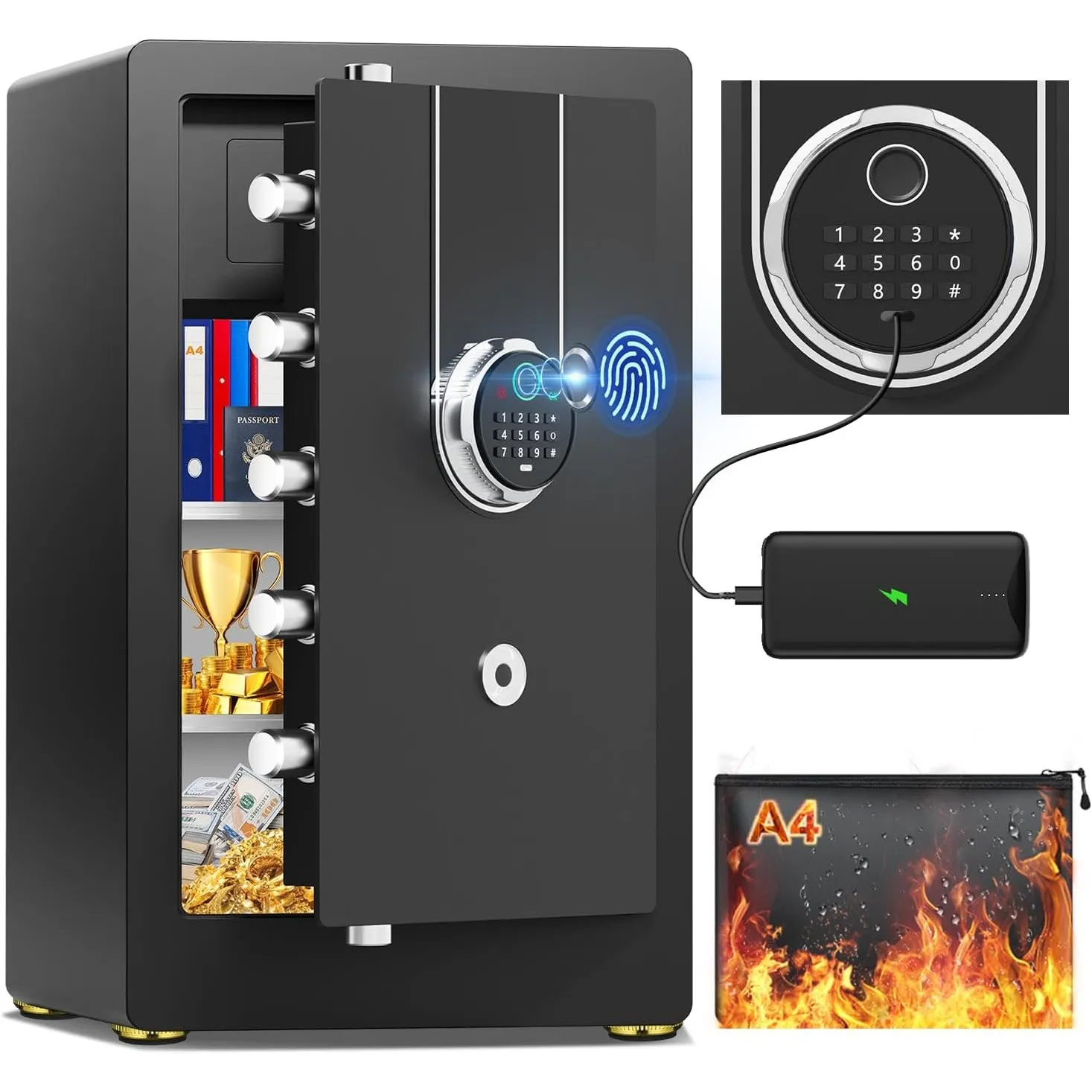 90L Groß Safe Tresor Biometrisch für Zuhause