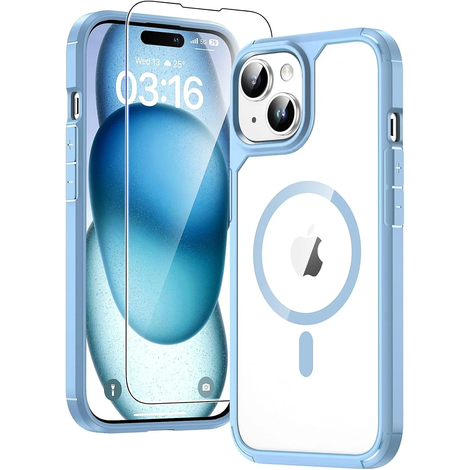 TAURI für iPhone 15 Hülle 6,1" mit Schutzfolie - Hellblau