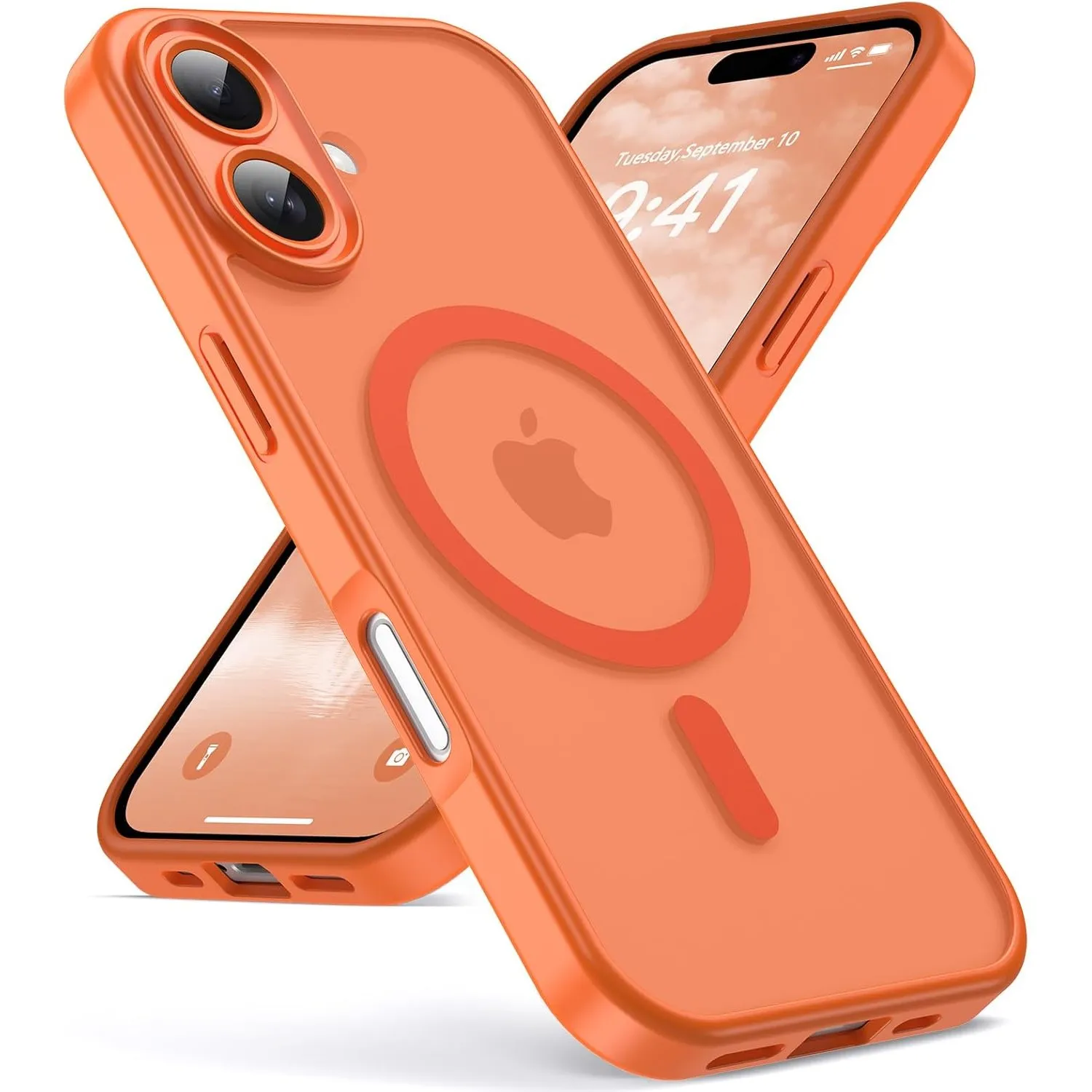 Oududianzi - Magnetisch Hülle für iPhone 17 mit Magsafe Case, Orange | Durchscheinende Mattierte PC Rückseite TPU Silik…