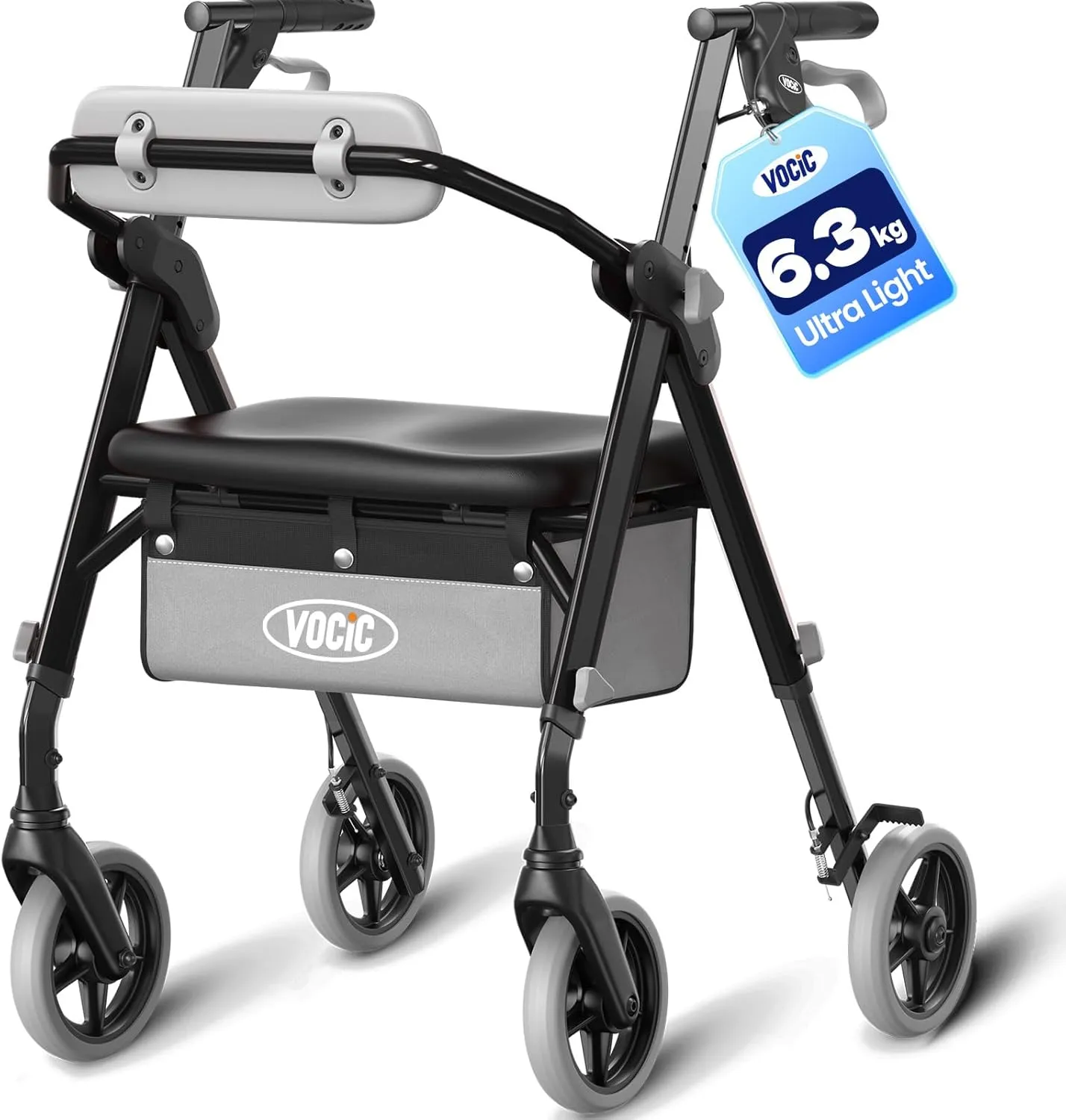 VOCIC Foldable and Lightweight Rollator with Seat, Ultralight Rollators Easy Folding for Seniors, Maximum 150 kg, Ergon…