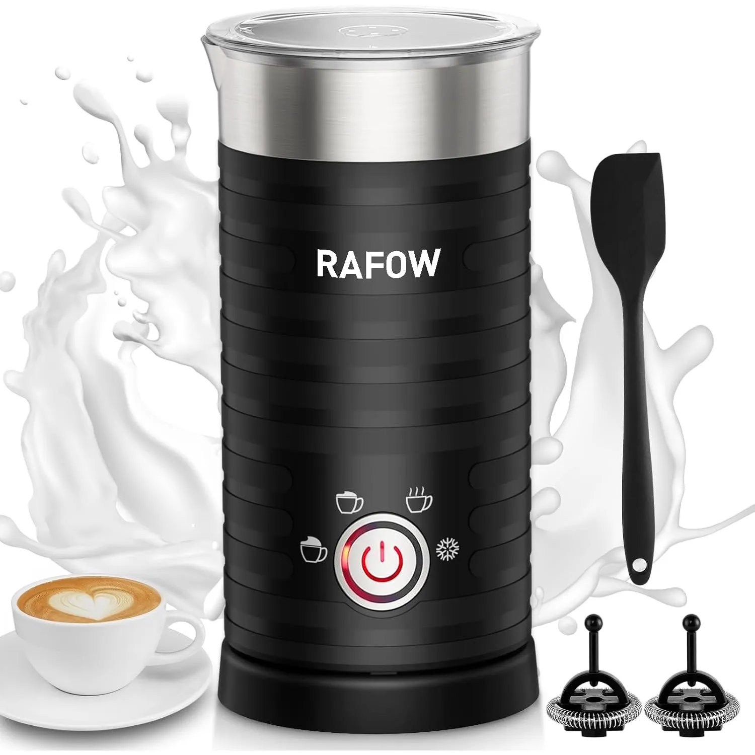 4-in-1 elektrischer Milchaufschäumer Dampfgarer – Heißer und kalter Kaffee-Schaumbereiter, 300 ml, automatischer Milchw…