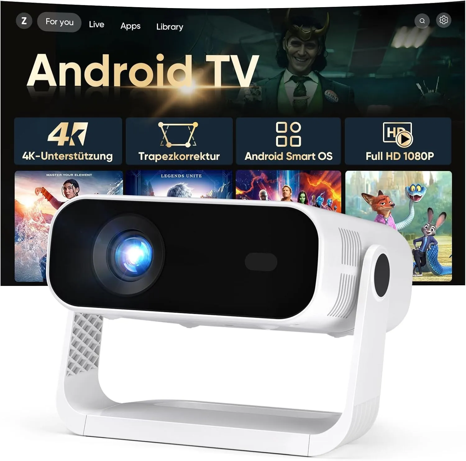 2026 Neuer Smart Mini Beamer Integrierte APP, Android 14, Full HD 1080P, unterstützt 4K-Decodierung, 20000 Lumens, Auto…