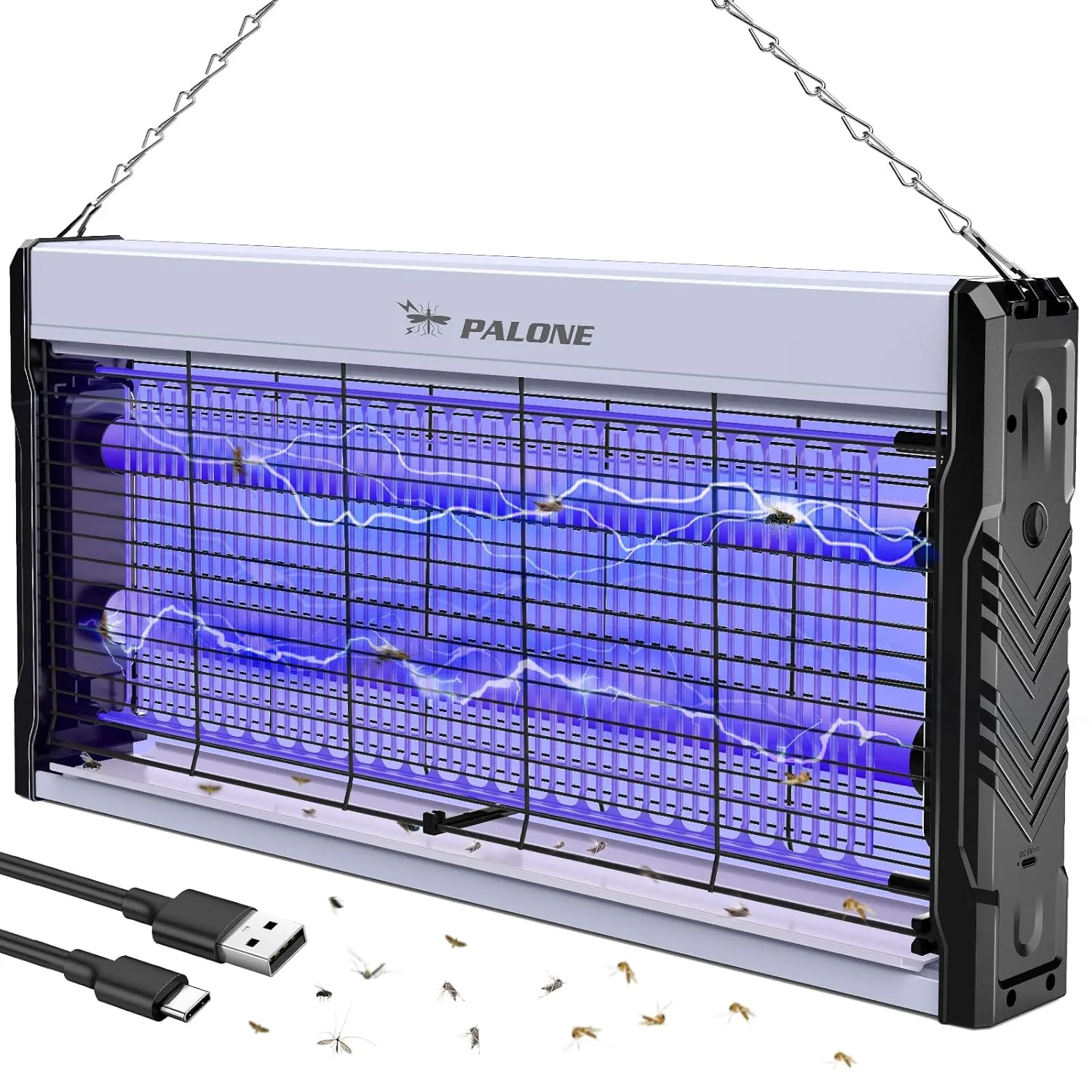 PALONE Insektenvernichter Elektrisch, 4000V USB C Mückenlampe 2 UV LED Elektrischer Mückenfalle Hängbar Insektenfalle U…
